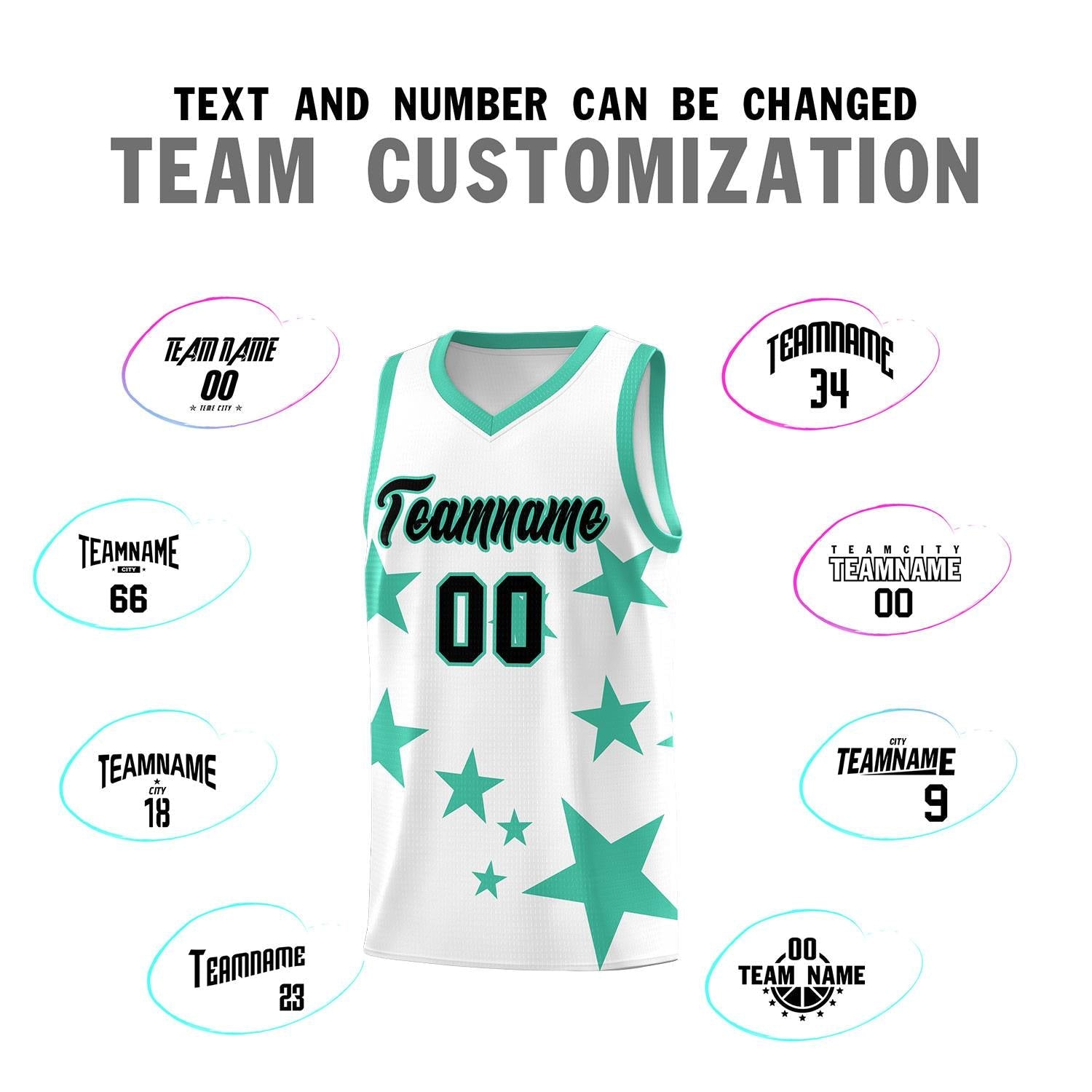 Custom White Bright Green Graffiti Pattern Star Print Basketball Kits Sets