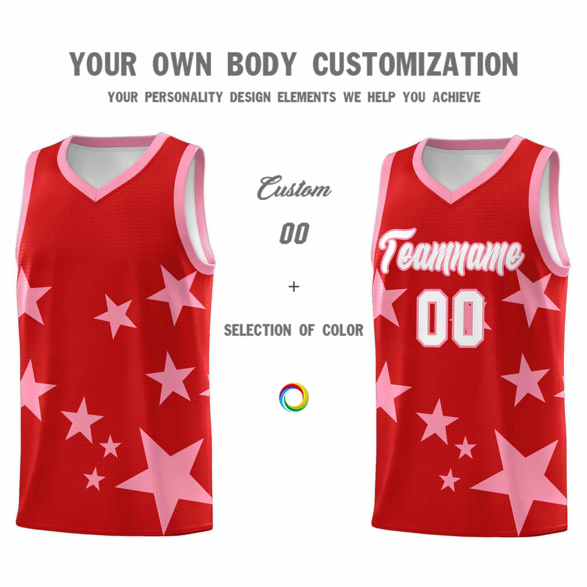 Custom Red Light Pink Graffiti Pattern Star Print Basketball Kits Sets