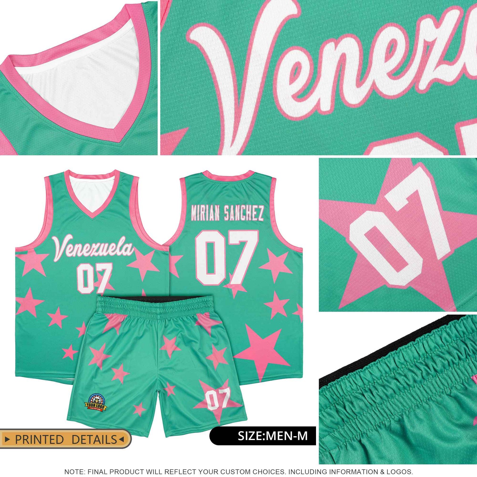 Custom Light Pink Black Graffiti Pattern Star Print Basketball Kits Sets