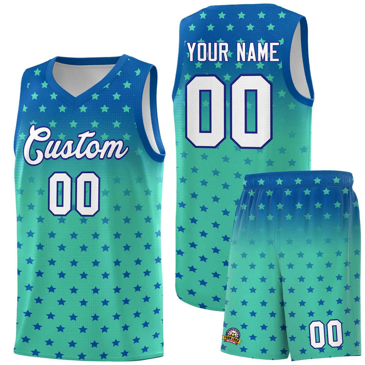 Custom Royal Bright Green Gradient Start Pattern Basketball Jersey Sets