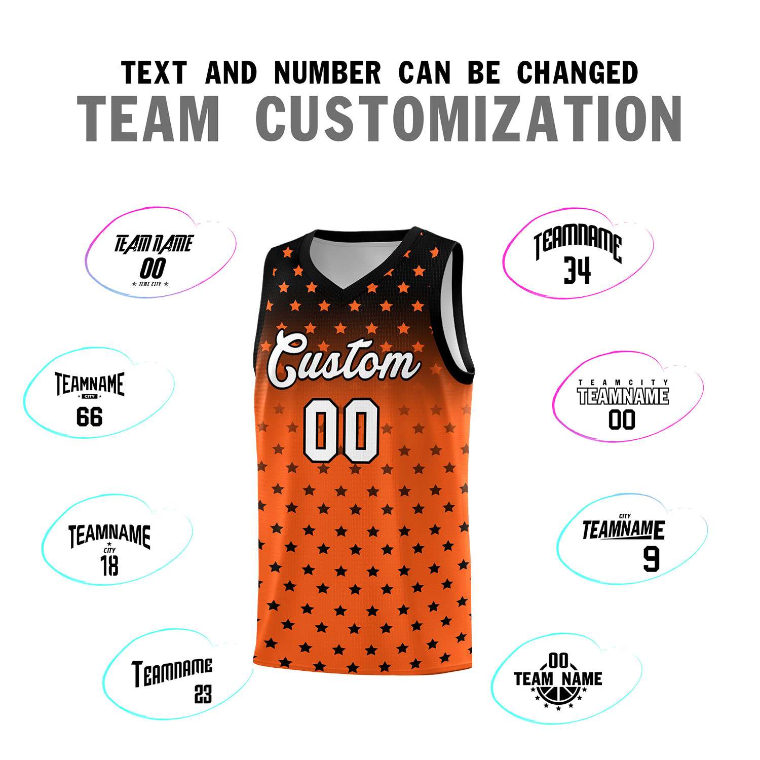 Custom Black Orange Gradient Start Pattern Basketball Jersey Sets