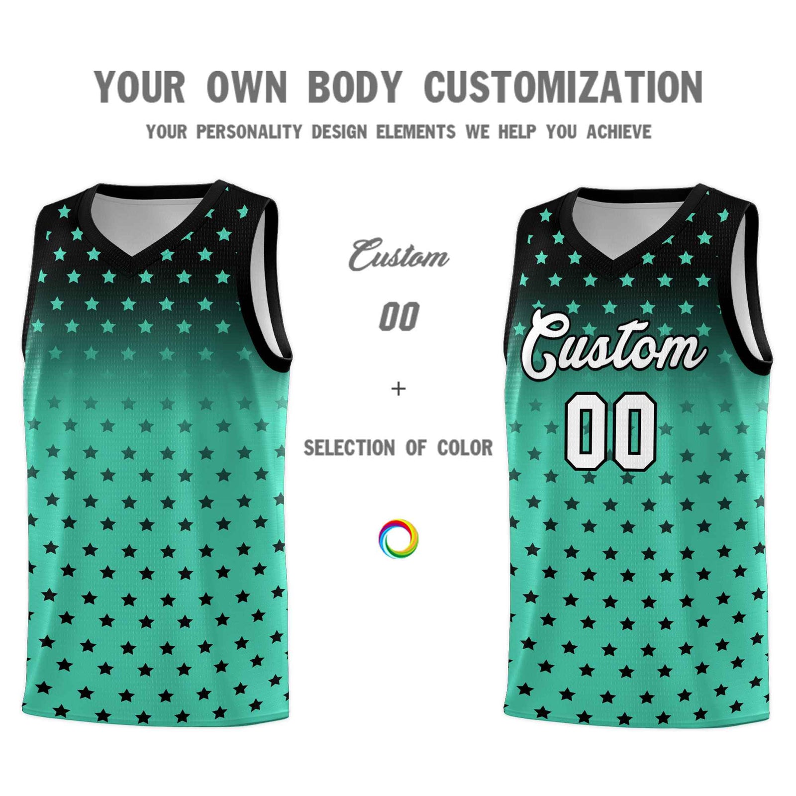 Custom Black Bright Green Gradient Start Pattern Basketball Jersey Sets