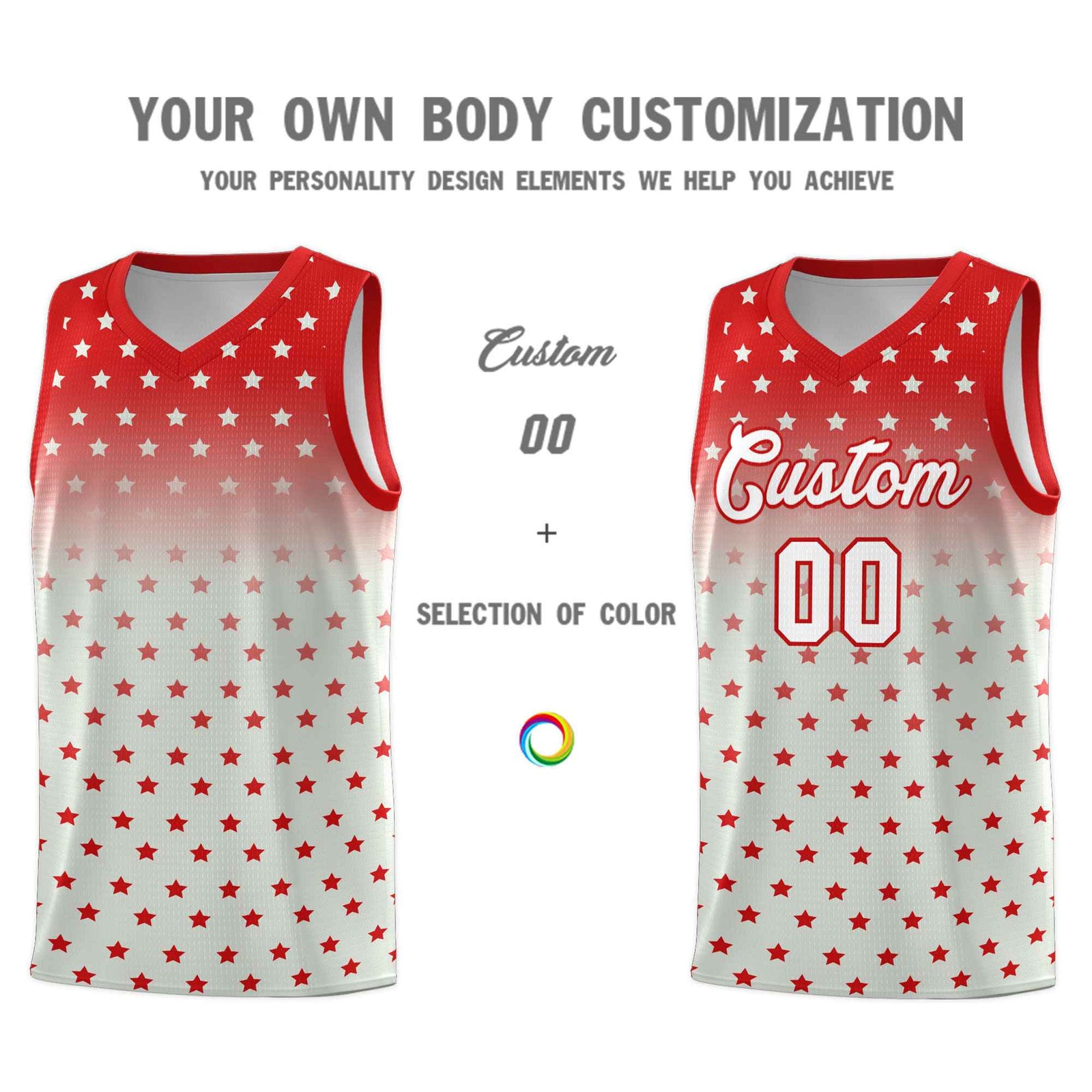 Custom Red Gray Gradient Start Pattern Basketball Jersey Sets
