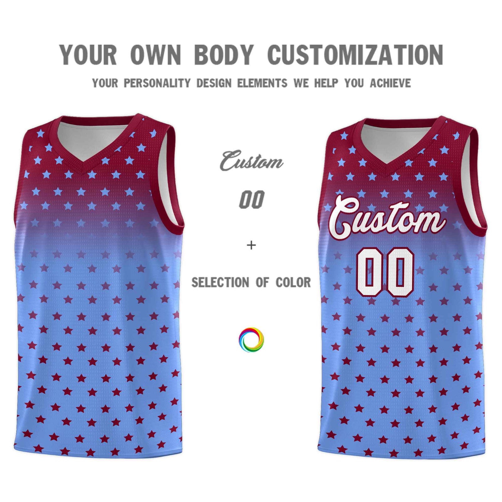 Custom Crimson Light Blue Gradient Start Pattern Basketball Jersey Sets