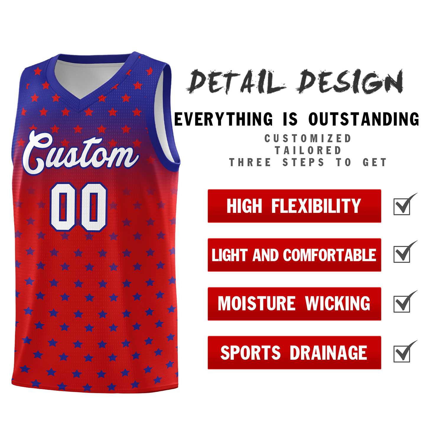 Custom Royal Red Gradient Start Pattern Basketball Jersey Sets