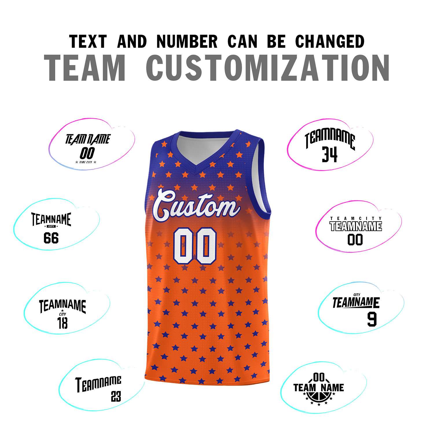 Custom Royal Orange Gradient Start Pattern Basketball Jersey Sets