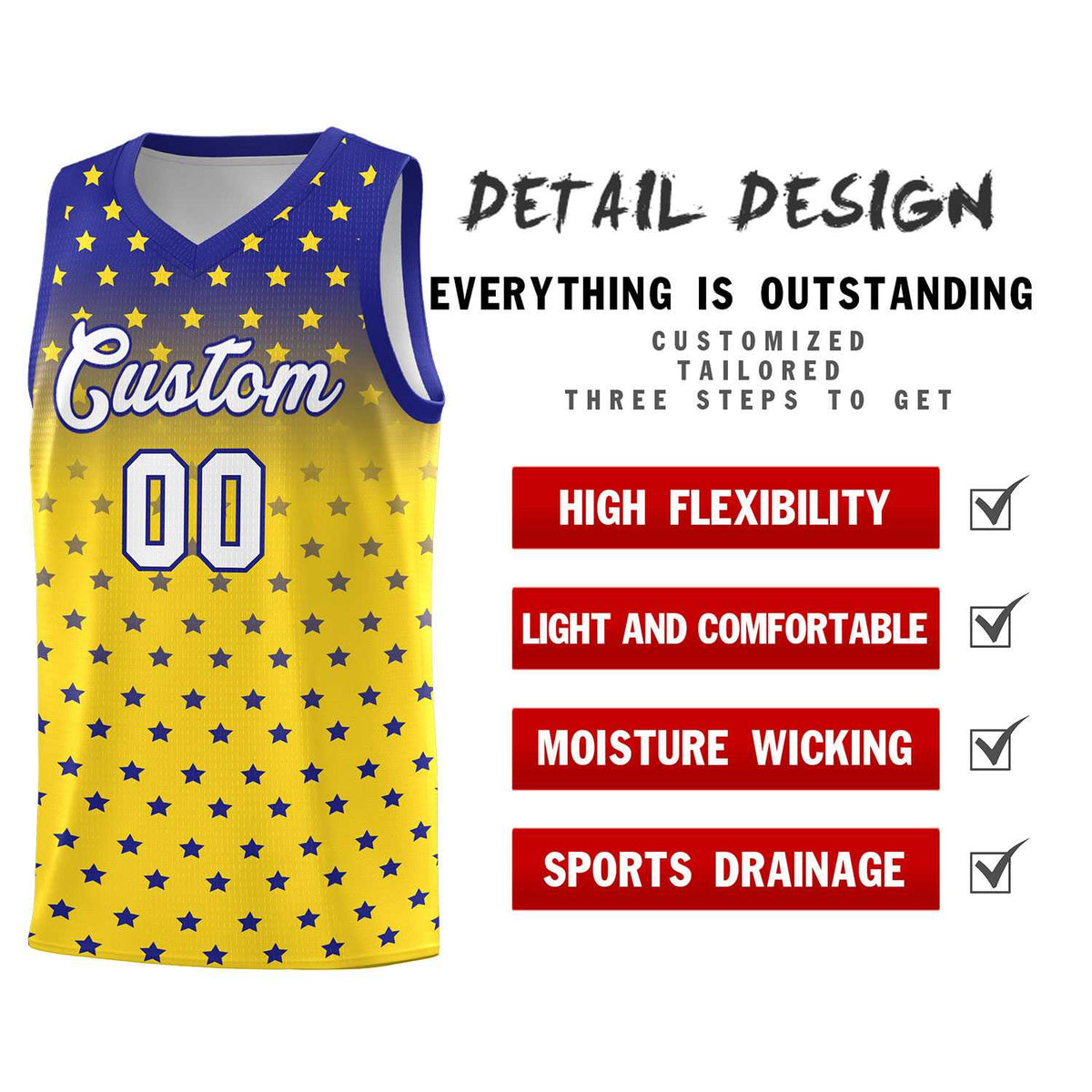 Custom Royal Gold Gradient Start Pattern Basketball Jersey Sets