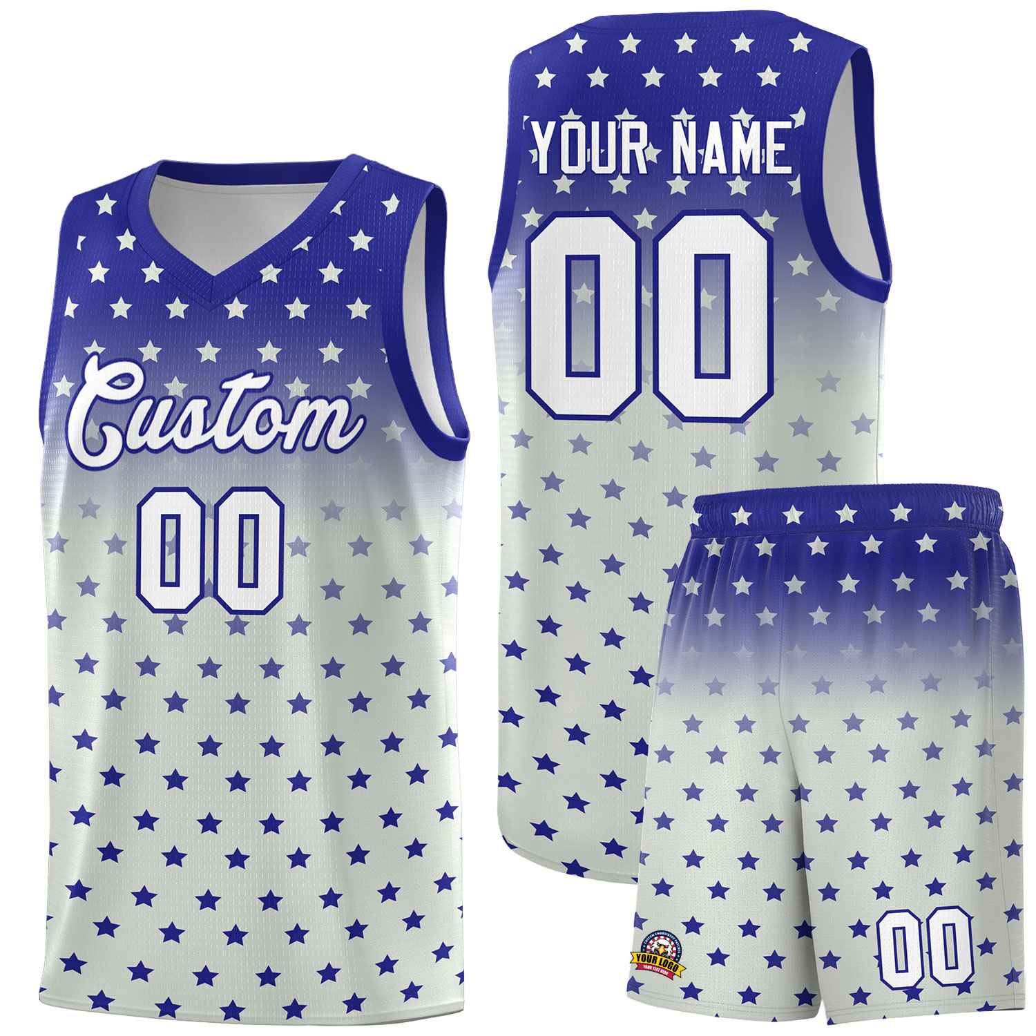 Custom Royal Gray Gradient Start Pattern Basketball Jersey Sets