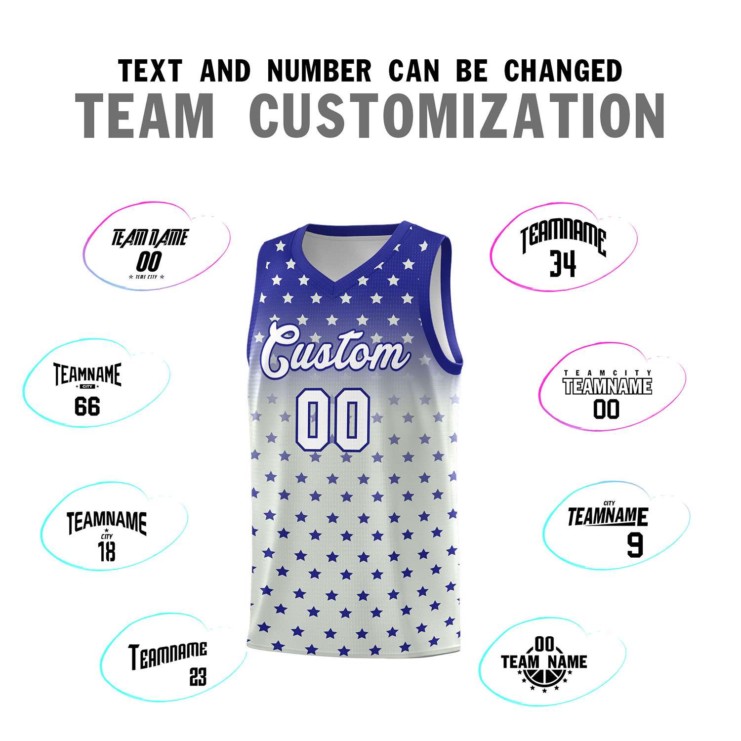 Custom Royal Gray Gradient Start Pattern Basketball Jersey Sets