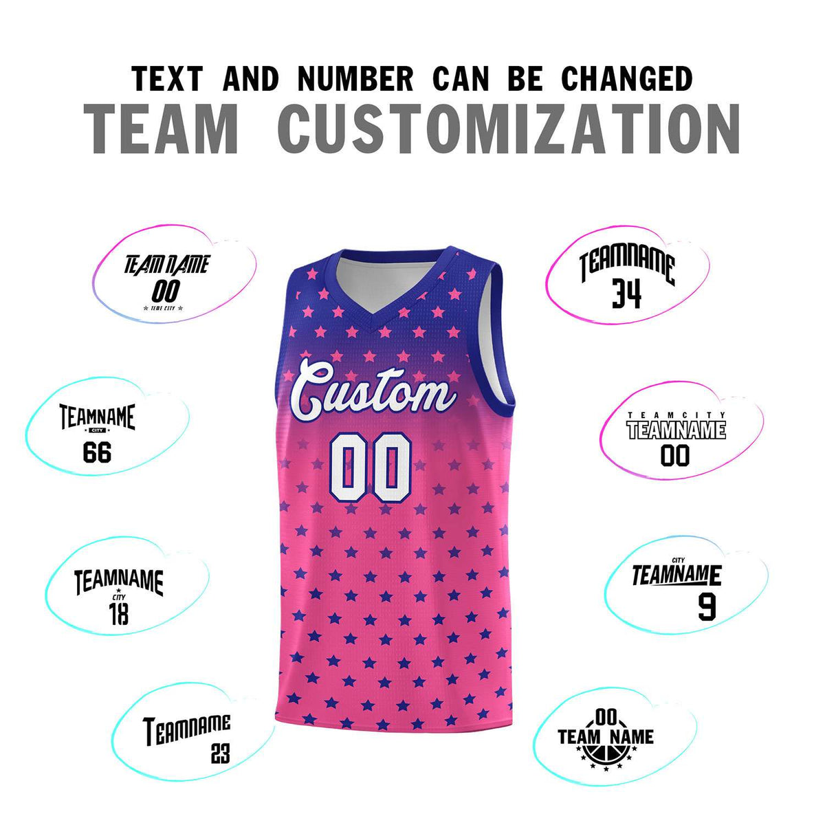 Custom Royal Pink Gradient Start Pattern Basketball Jersey Sets