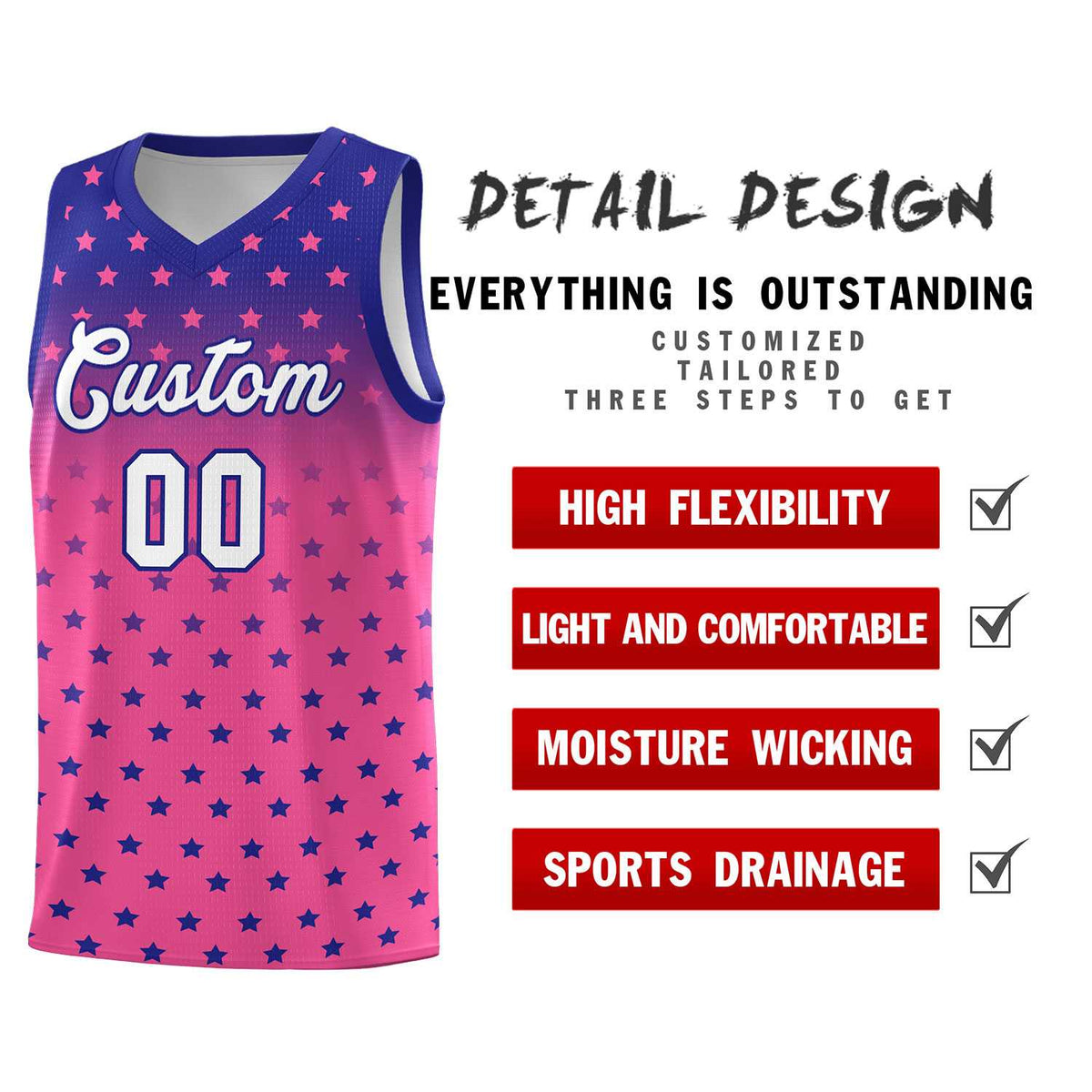 Custom Royal Pink Gradient Start Pattern Basketball Jersey Sets