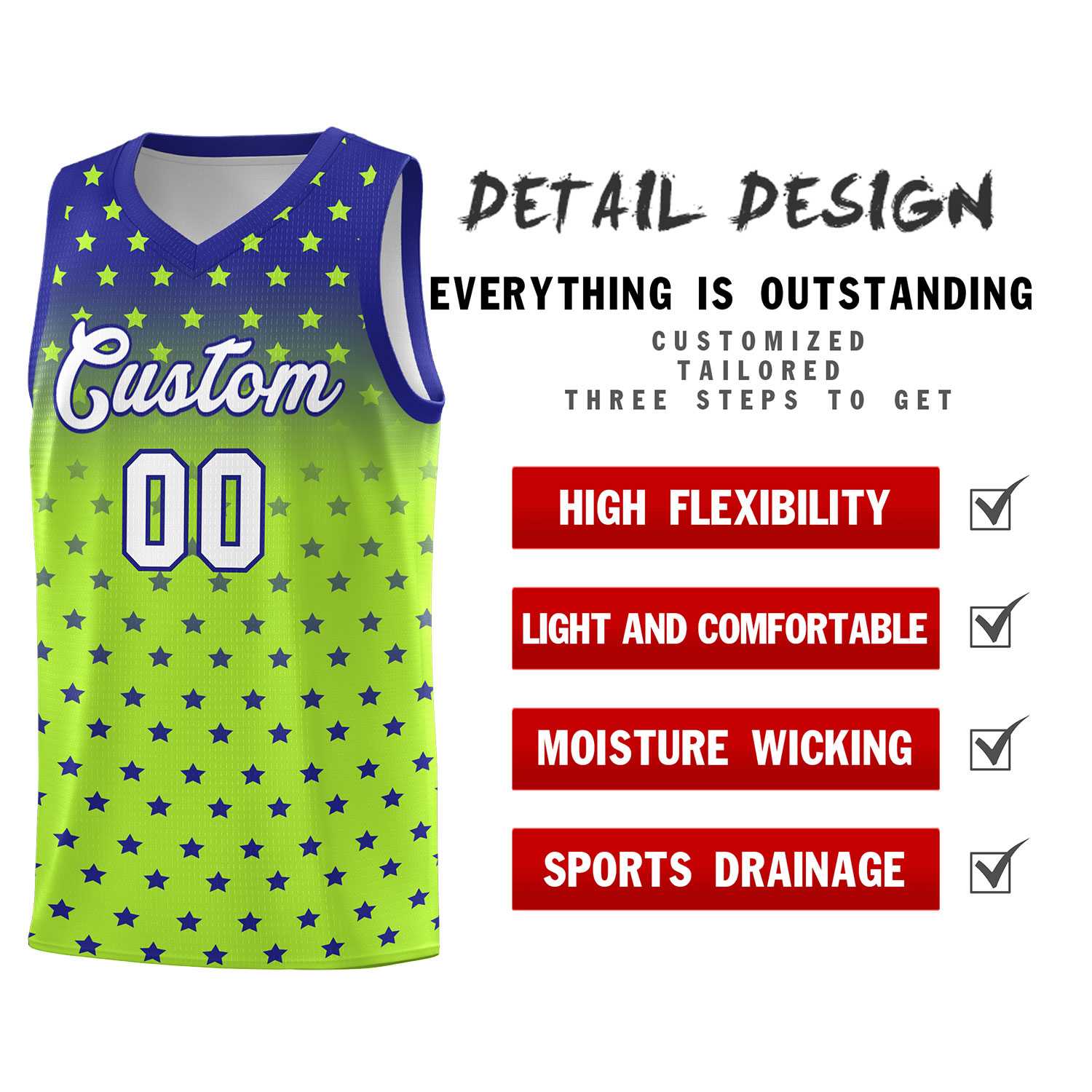 Custom Royal Light Green Gradient Start Pattern Basketball Jersey Sets