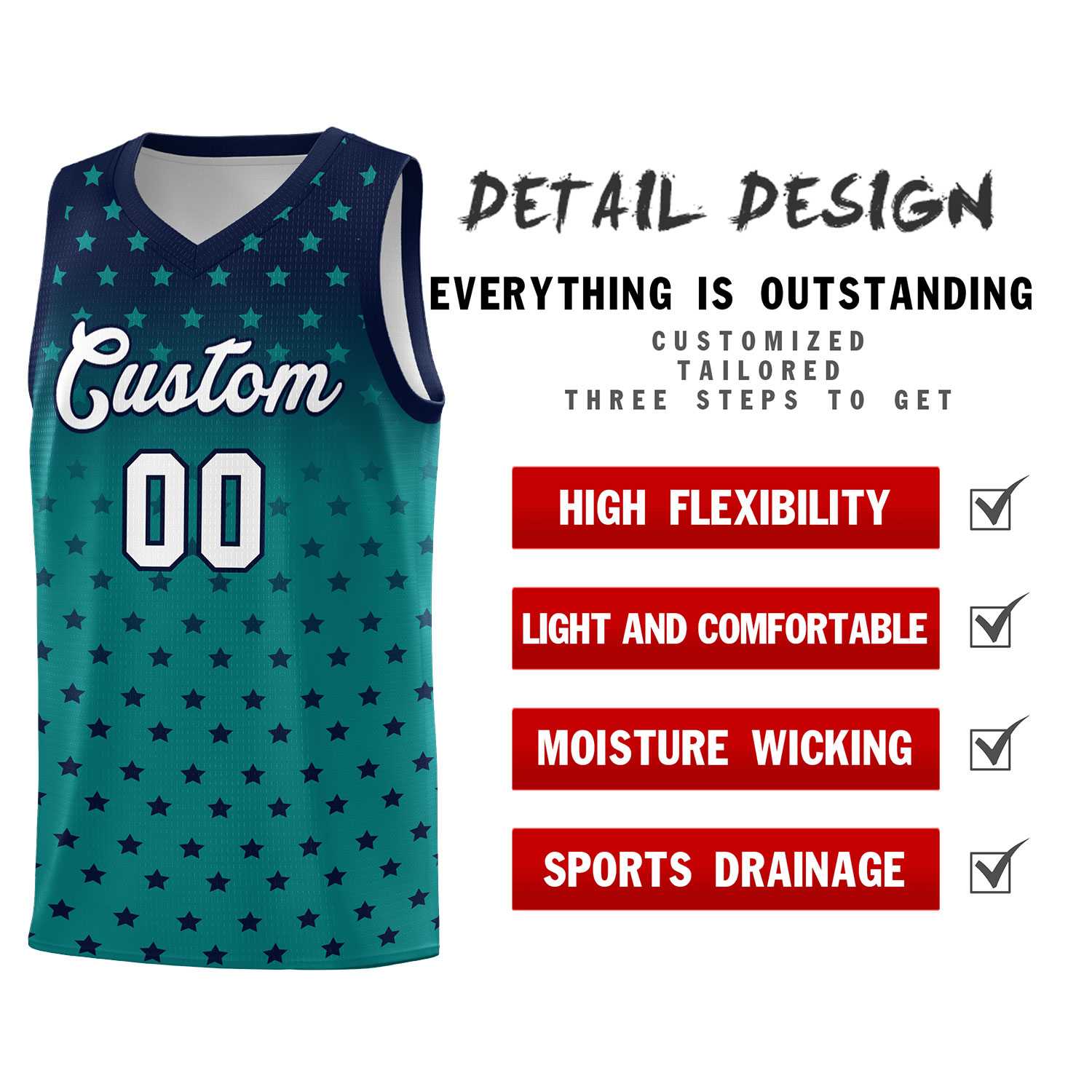 Custom Navy Aqua Gradient Start Pattern Basketball Jersey Sets