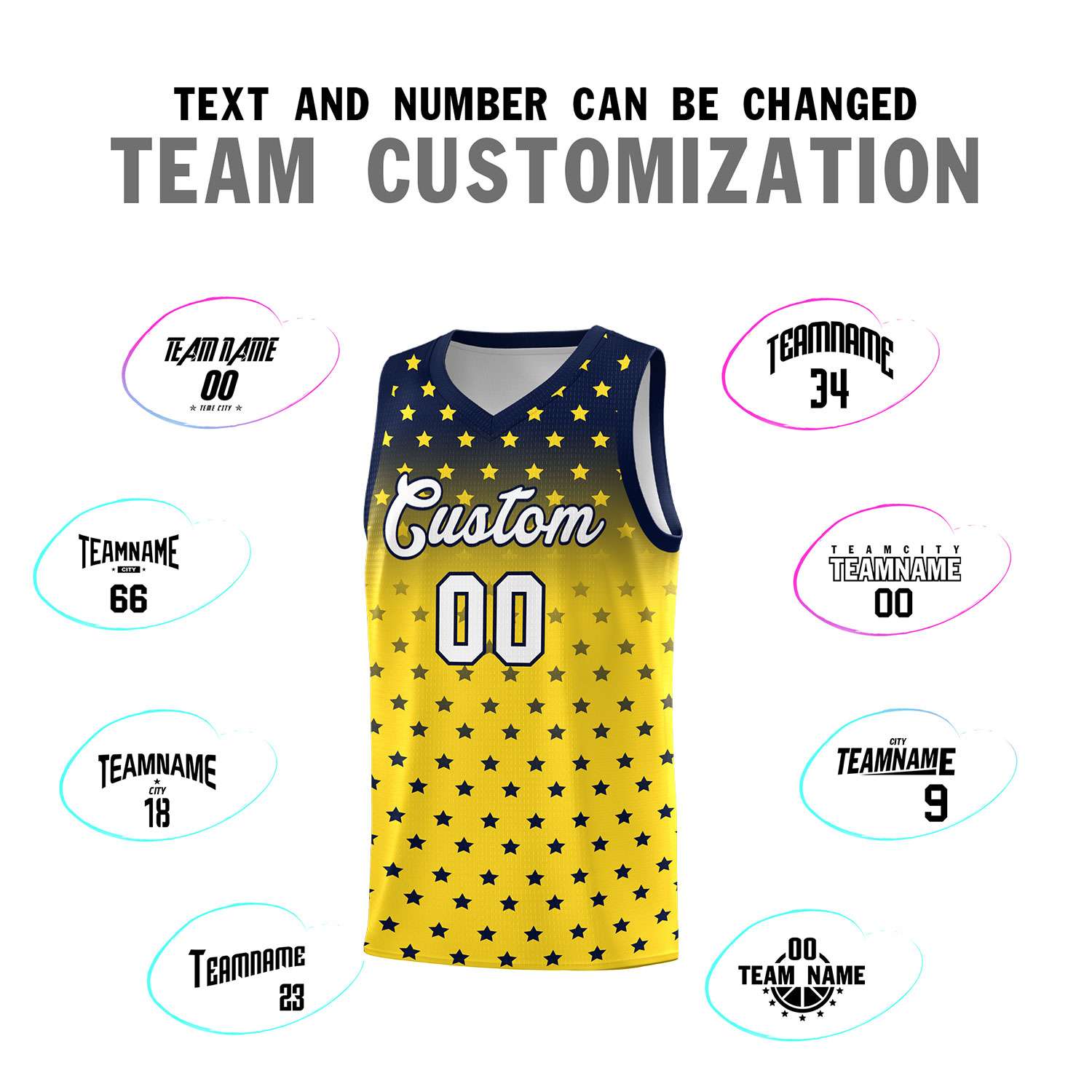 Custom Navy Gold Gradient Start Pattern Basketball Jersey Sets