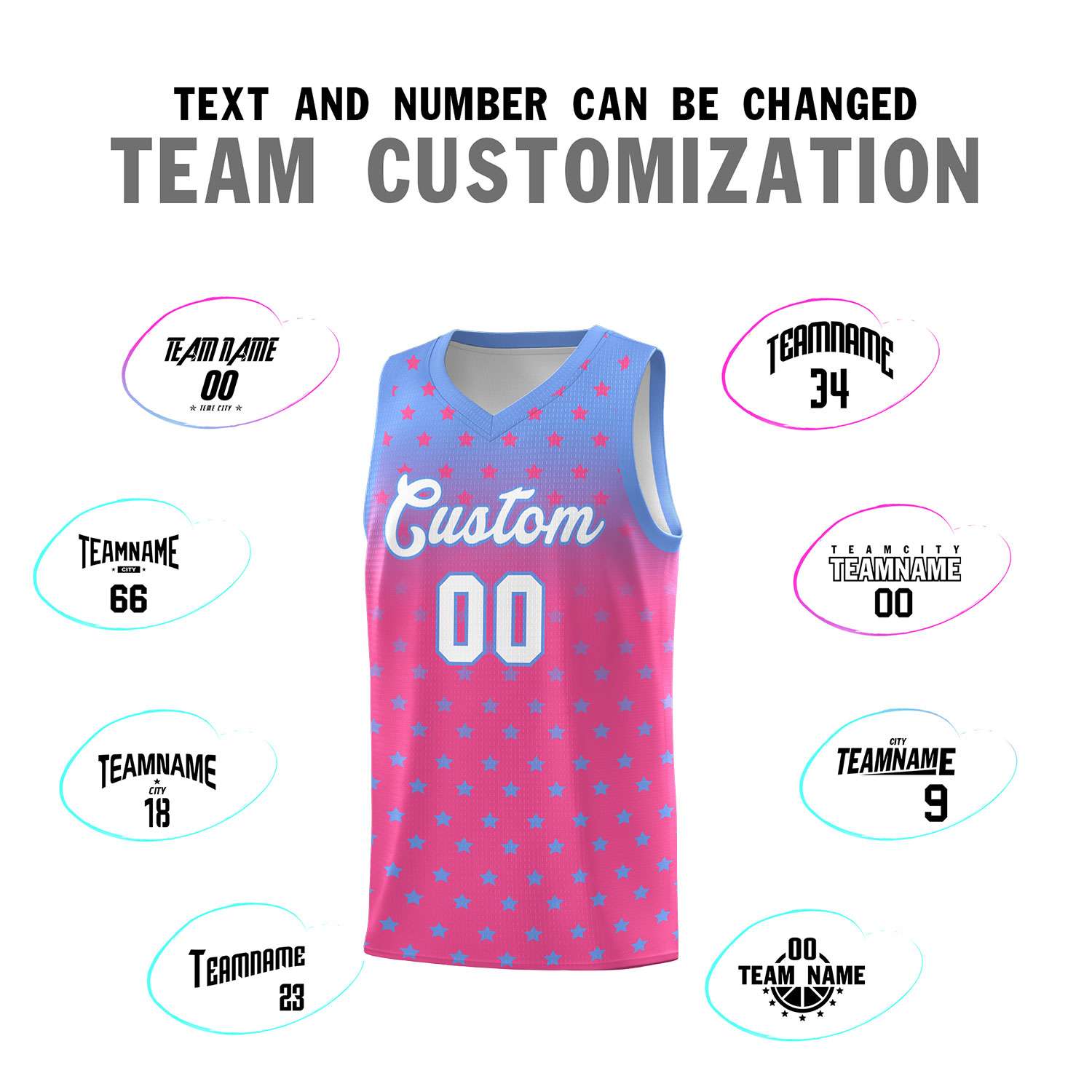 Custom Light Blue Pink Gradient Start Pattern Basketball Jersey Sets