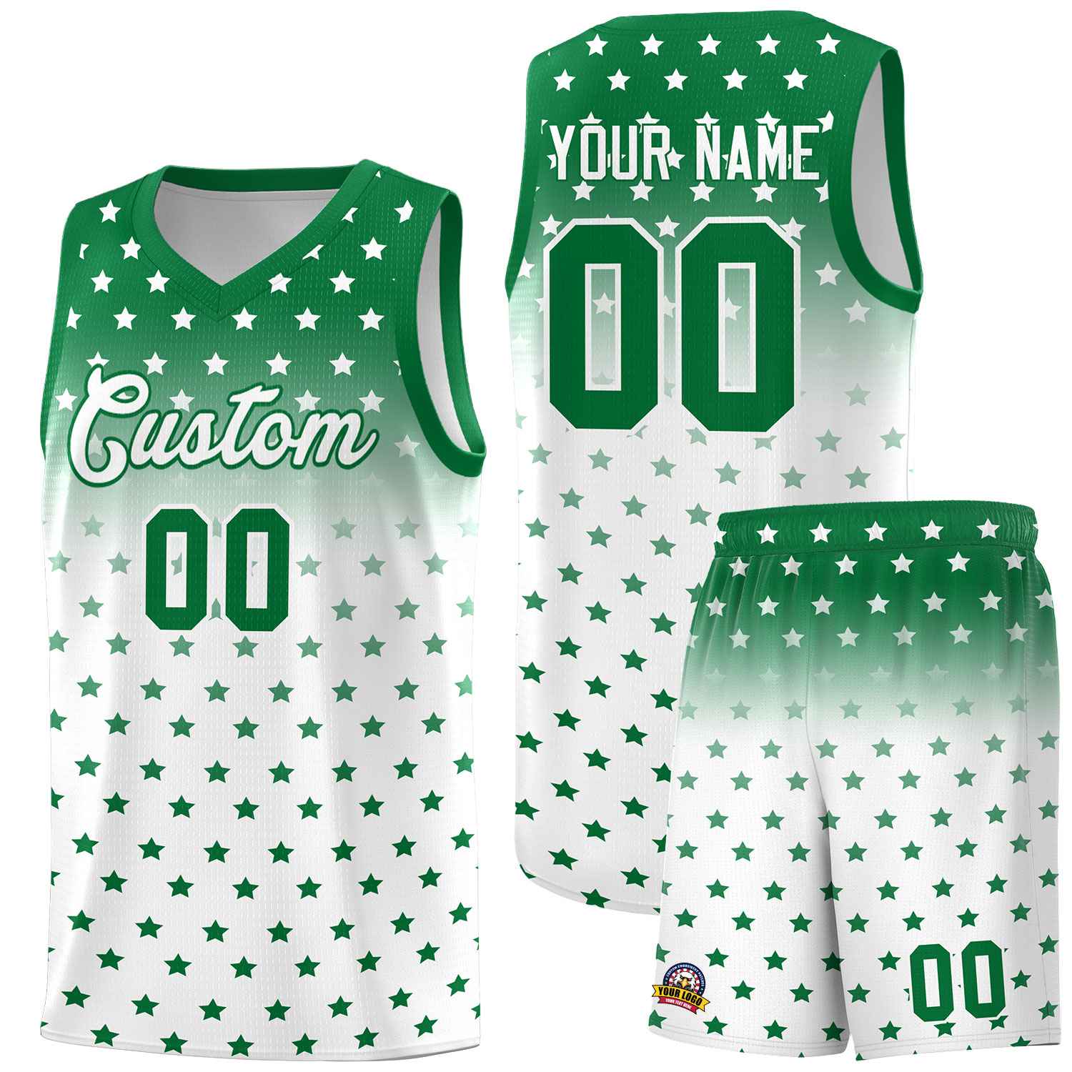 Custom Kelly Green White Gradient Start Pattern Basketball Jersey Sets