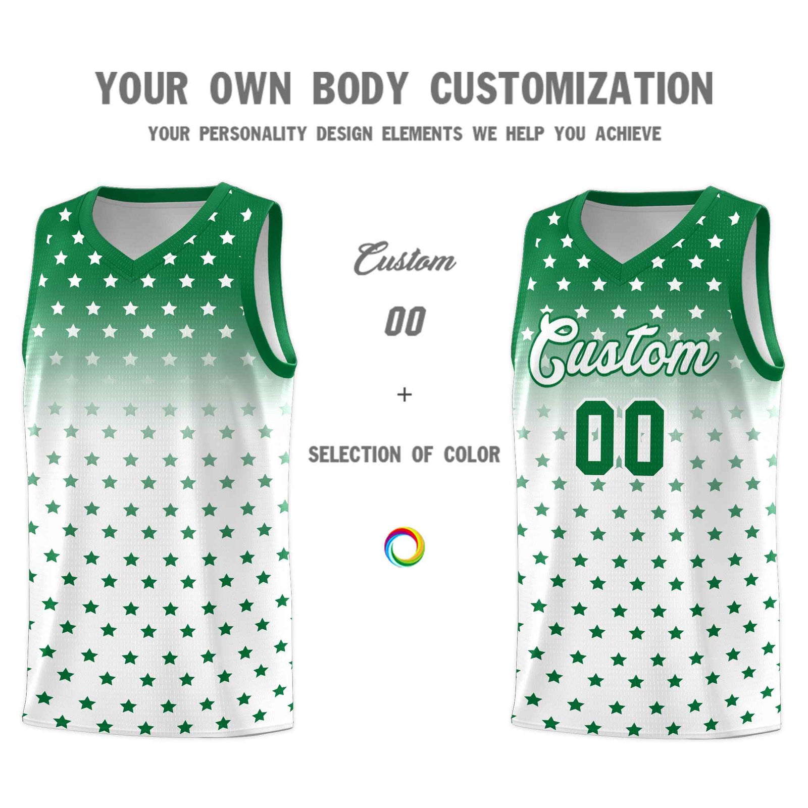 Custom Kelly Green White Gradient Start Pattern Basketball Jersey Sets