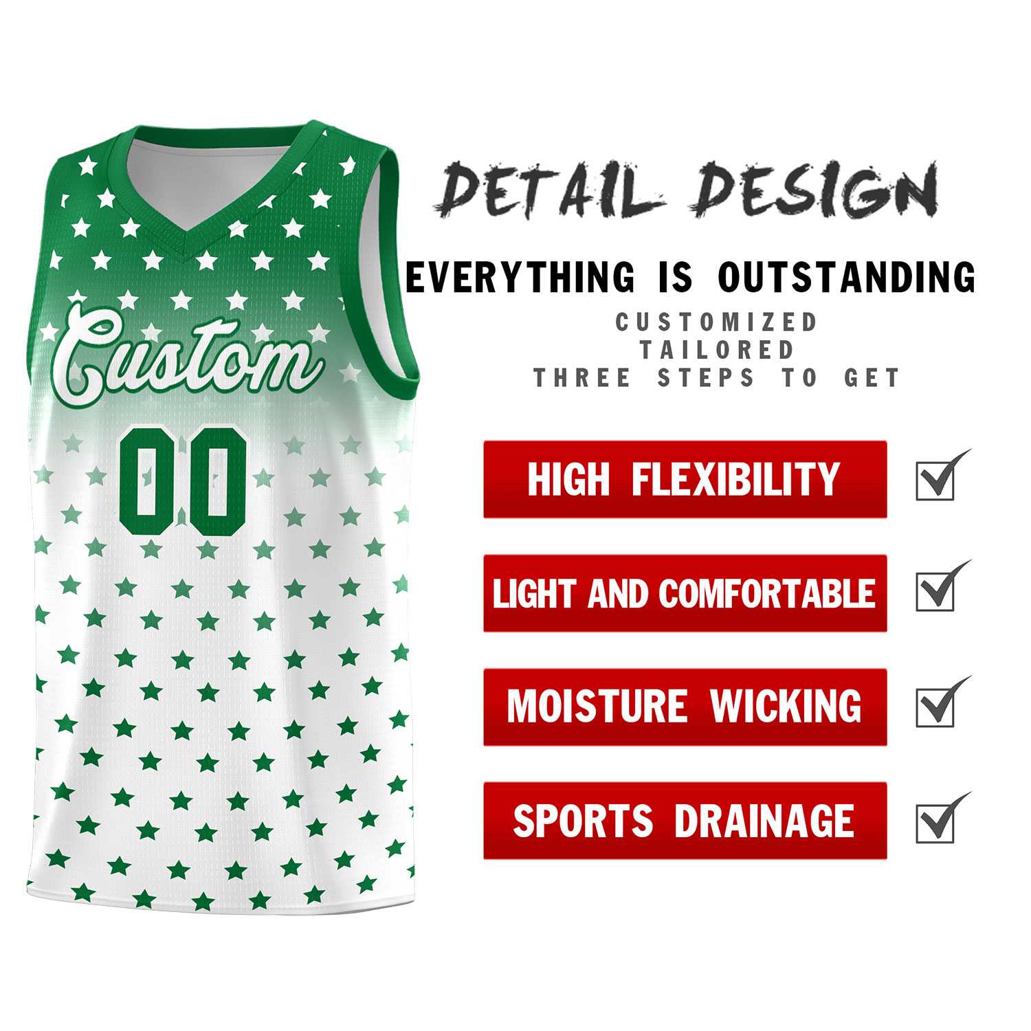 Custom Kelly Green White Gradient Start Pattern Basketball Jersey Sets