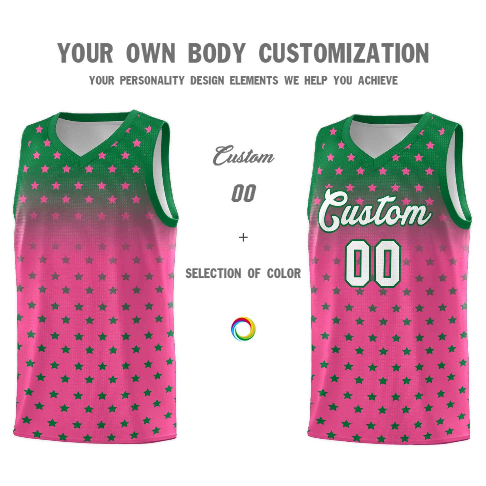 Custom Kelly Green Pink Gradient Start Pattern Basketball Jersey Sets