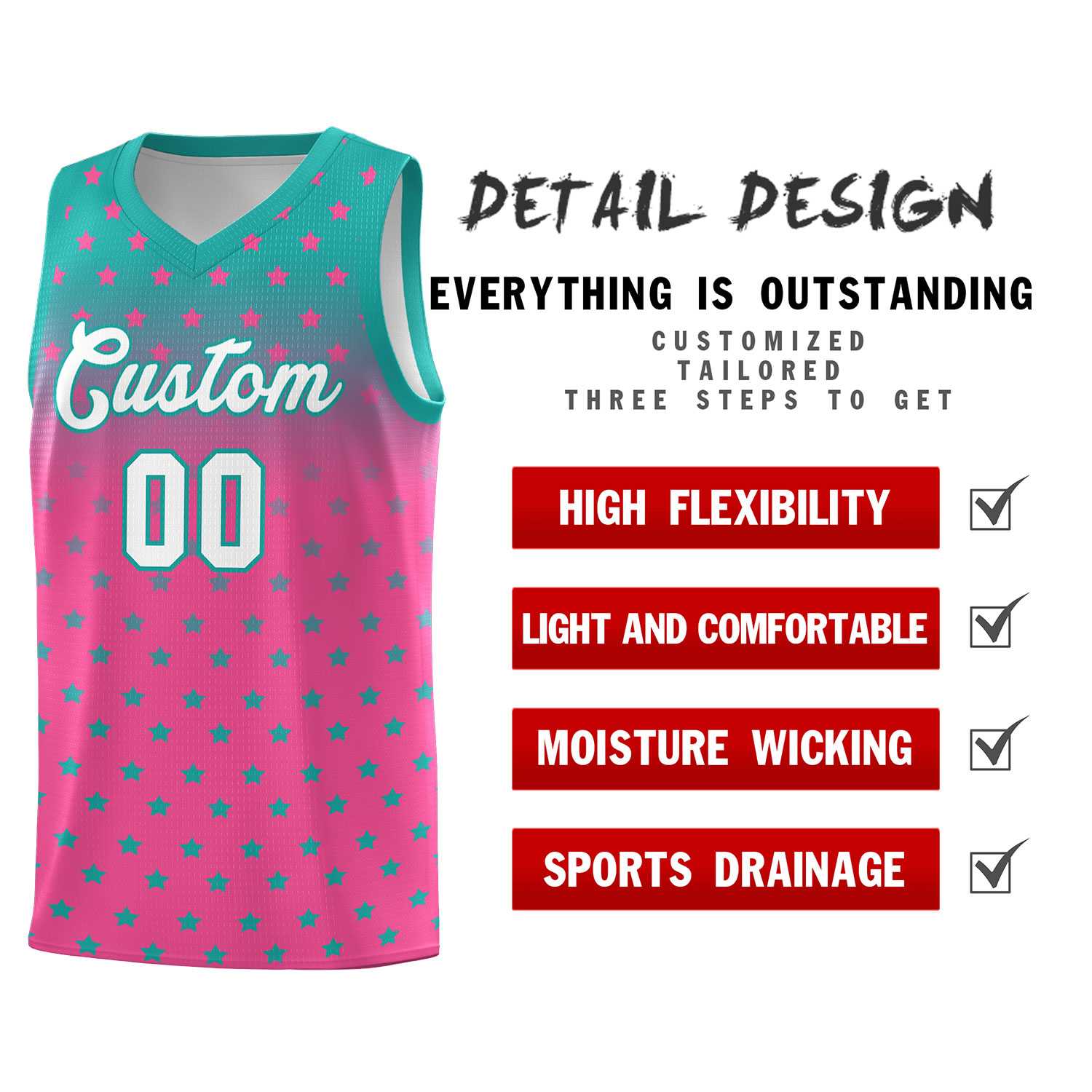 Custom Aqua Pink Gradient Start Pattern Basketball Jersey Sets