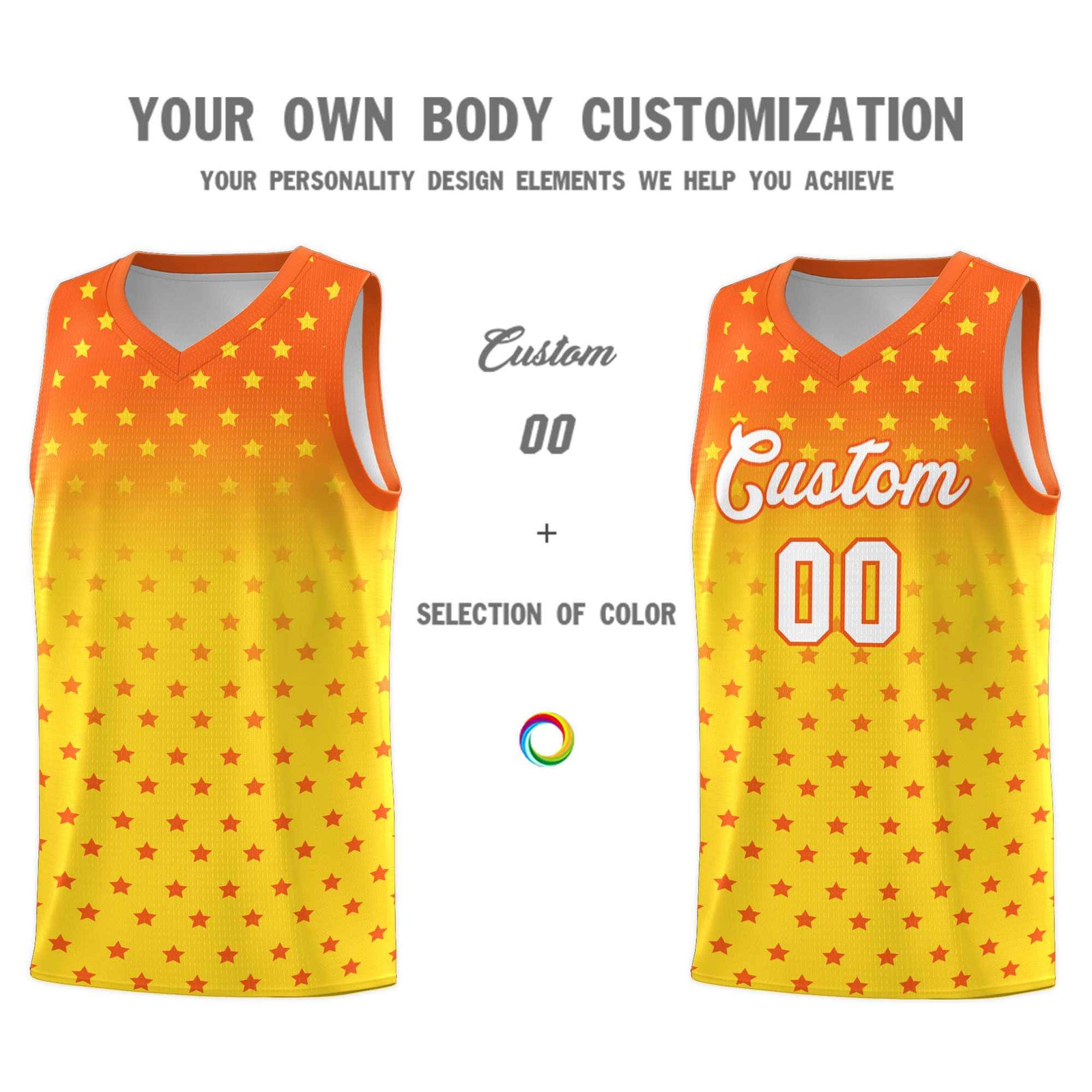 Custom Orange Gold Gradient Start Pattern Basketball Jersey Sets