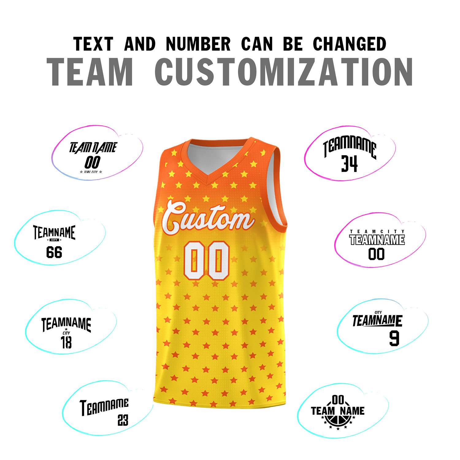 Custom Orange Gold Gradient Start Pattern Basketball Jersey Sets