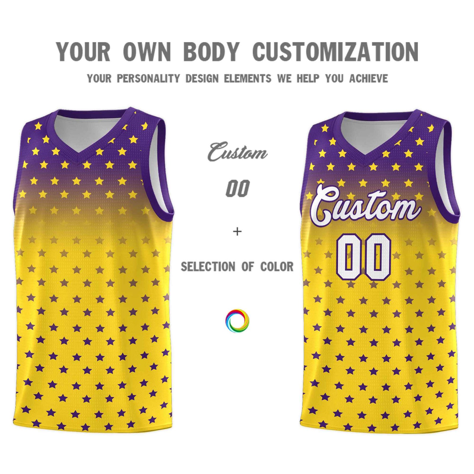 Custom Purple Gold Gradient Start Pattern Basketball Jersey Sets