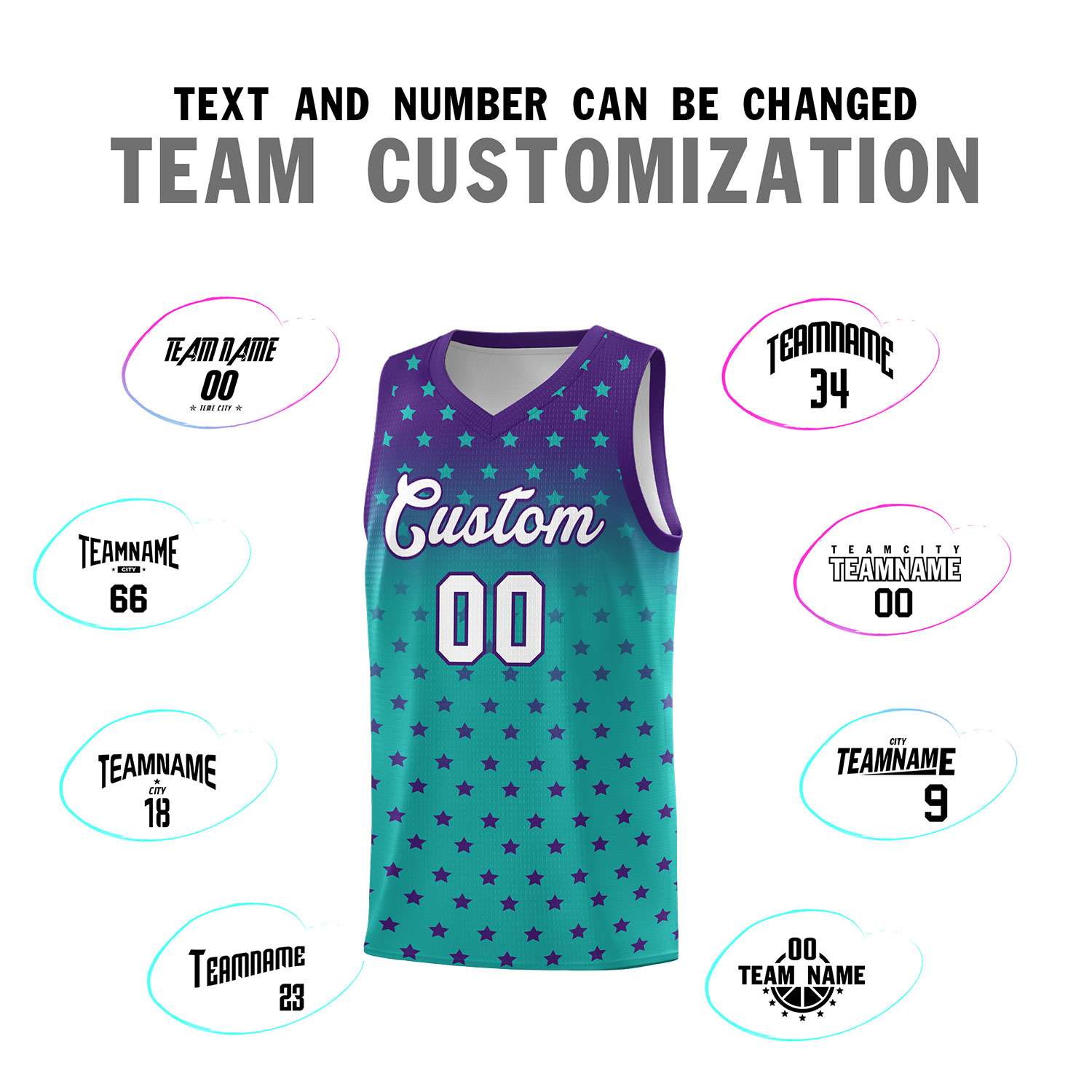 Custom Purple Aqua Gradient Start Pattern Basketball Jersey Sets