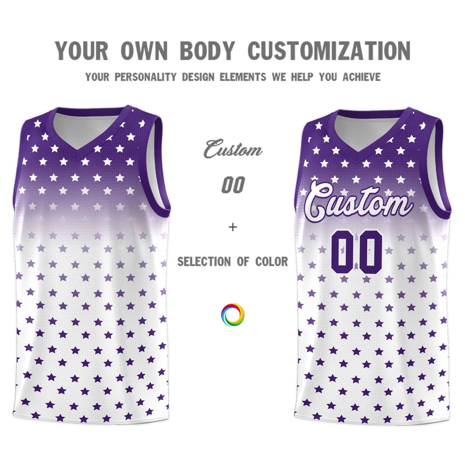 Custom Purple White Gradient Start Pattern Basketball Jersey Sets