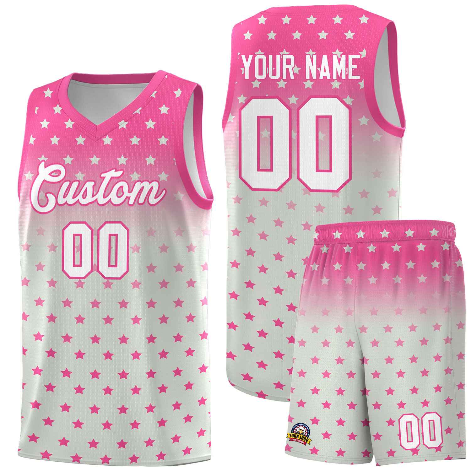 Custom Pink Gray Gradient Start Pattern Basketball Jersey Sets
