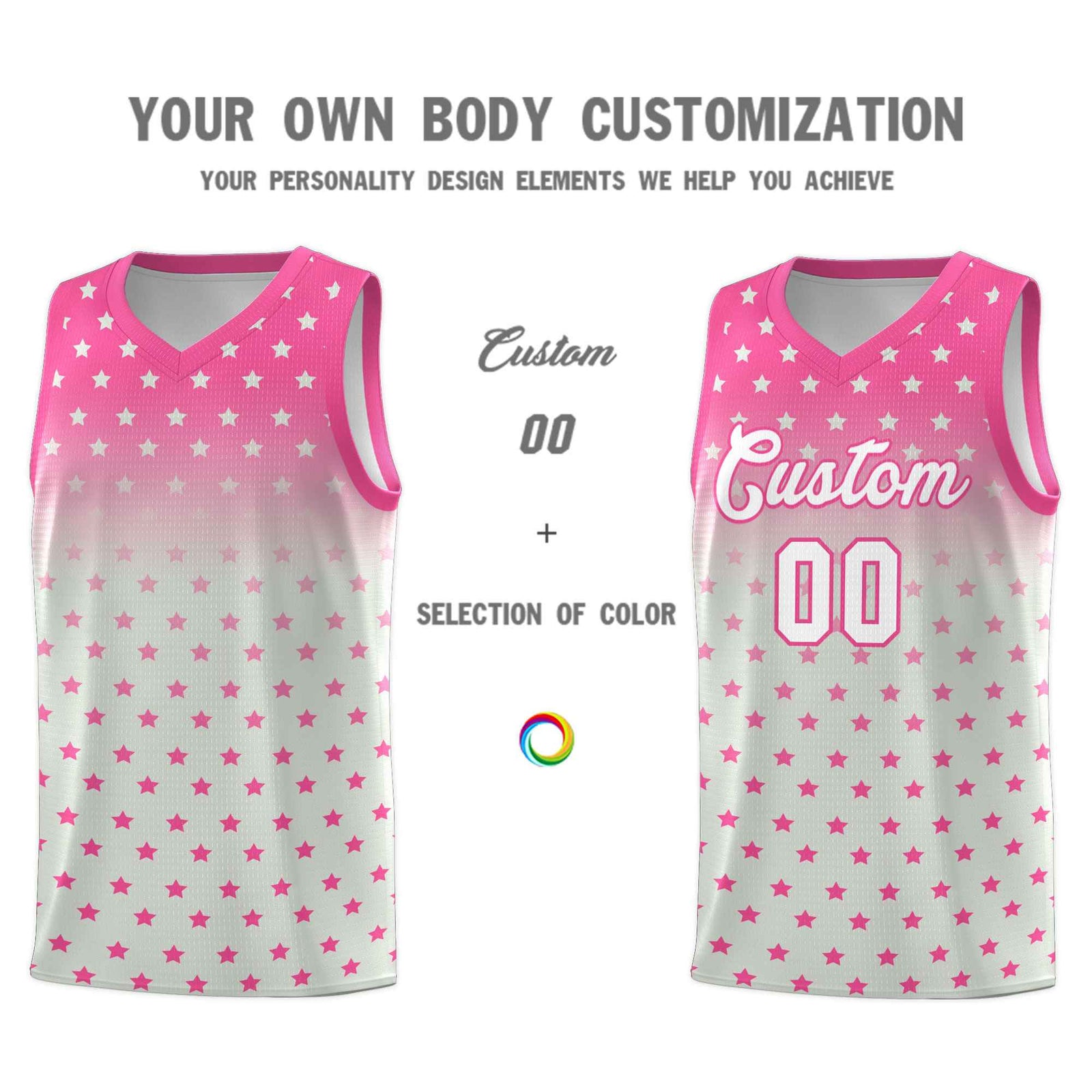 Custom Pink Gray Gradient Start Pattern Basketball Jersey Sets