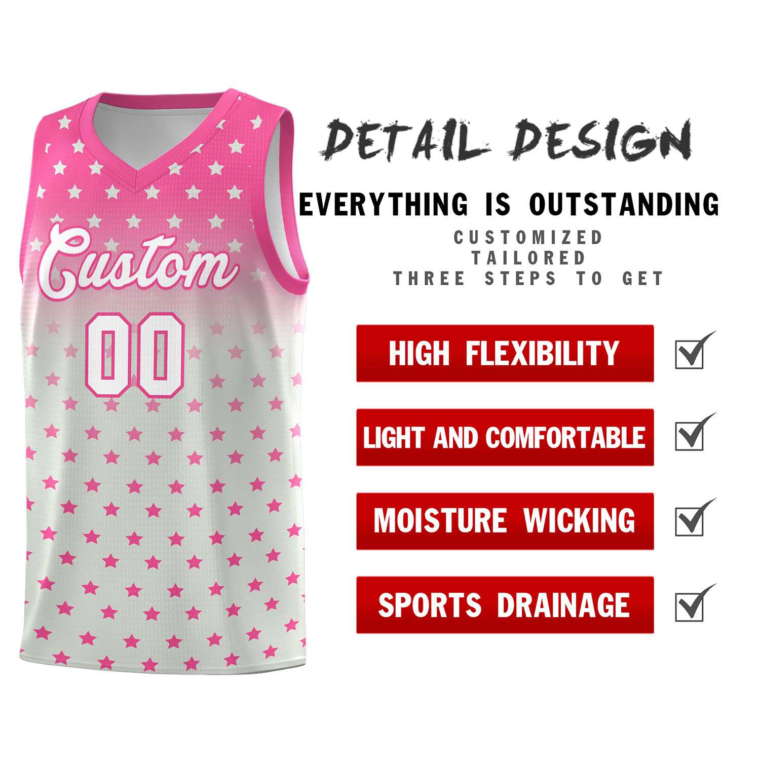 Custom Pink Gray Gradient Start Pattern Basketball Jersey Sets