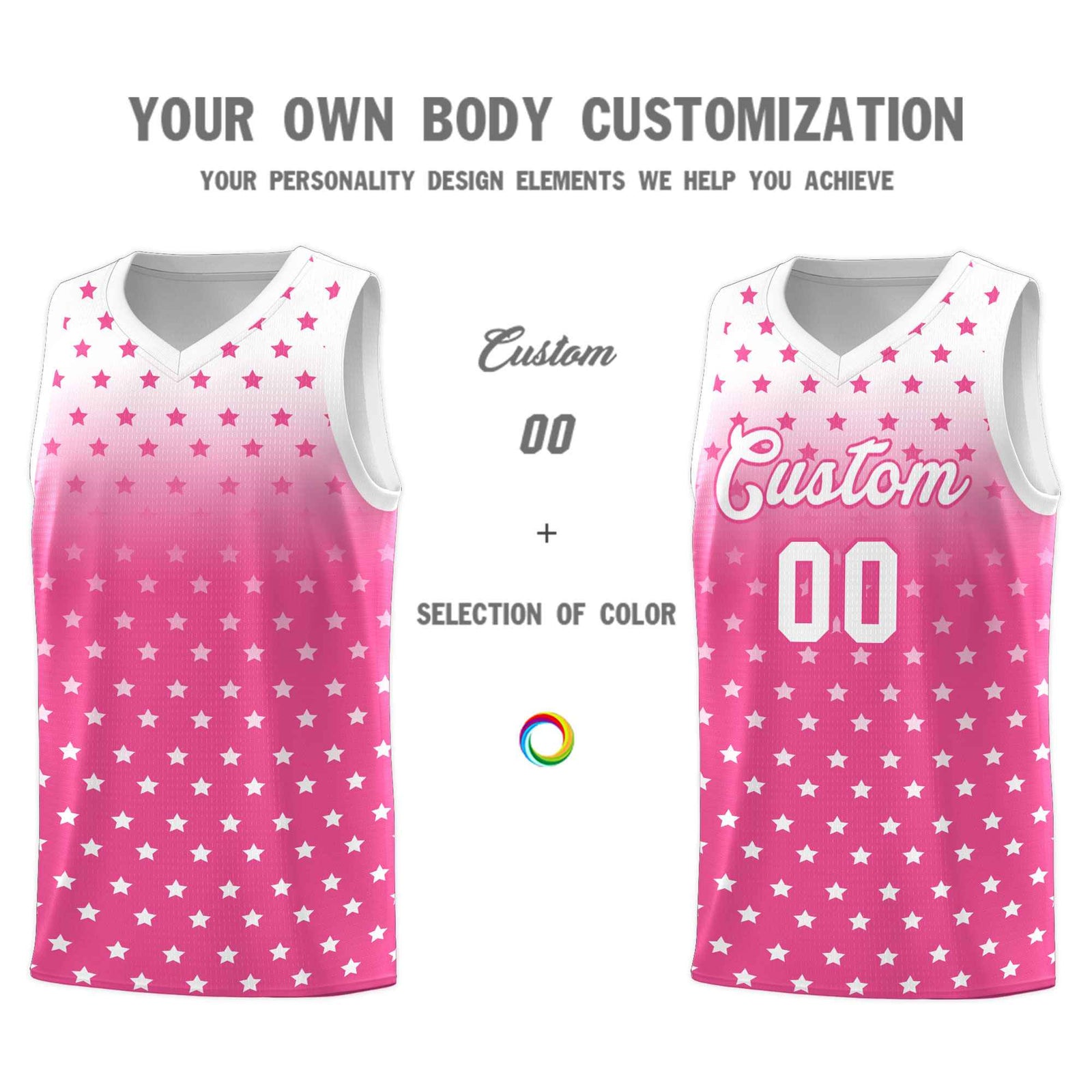 Custom White Pink Gradient Start Pattern Basketball Jersey Sets