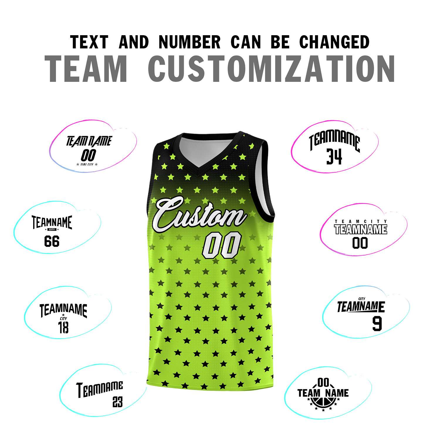 Custom Black Light Green Gradient Start Pattern Basketball Jersey Sets