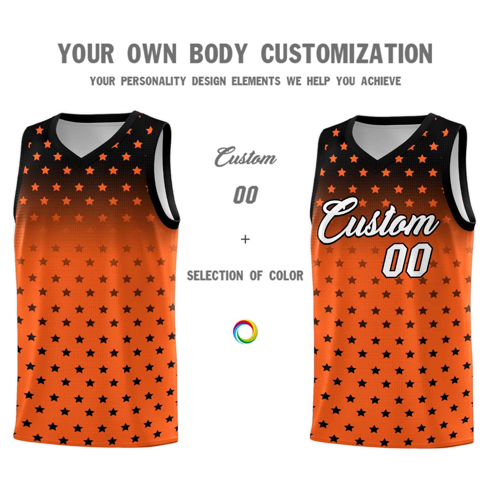 Custom Black Orange Gradient Start Pattern Basketball Jersey Sets