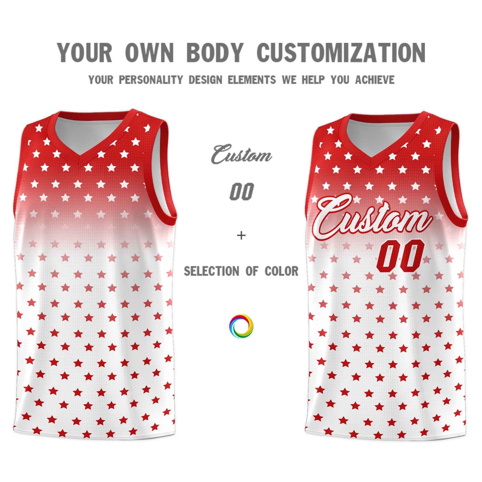 Custom Red White Gradient Start Pattern Basketball Jersey Sets