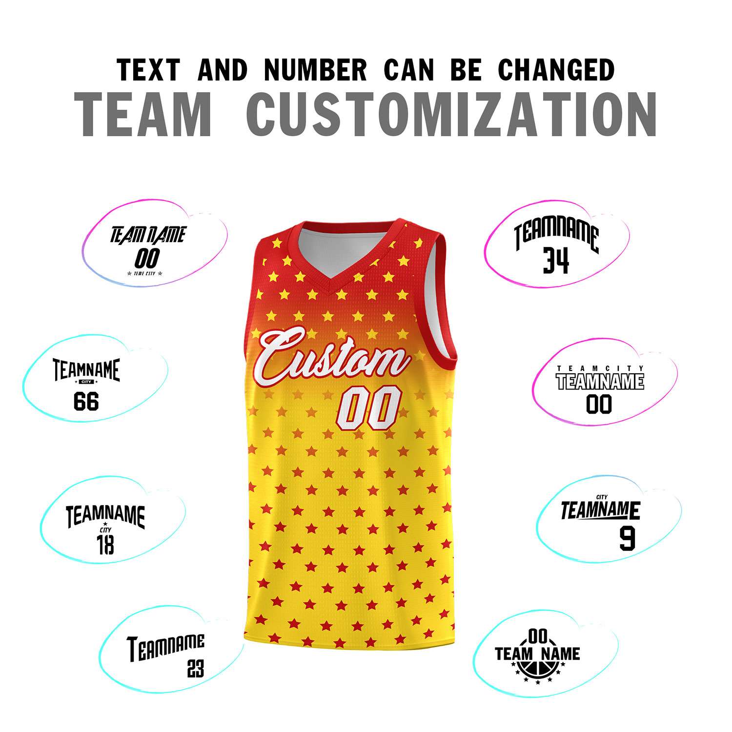 Custom Red Gold Gradient Start Pattern Basketball Jersey Sets