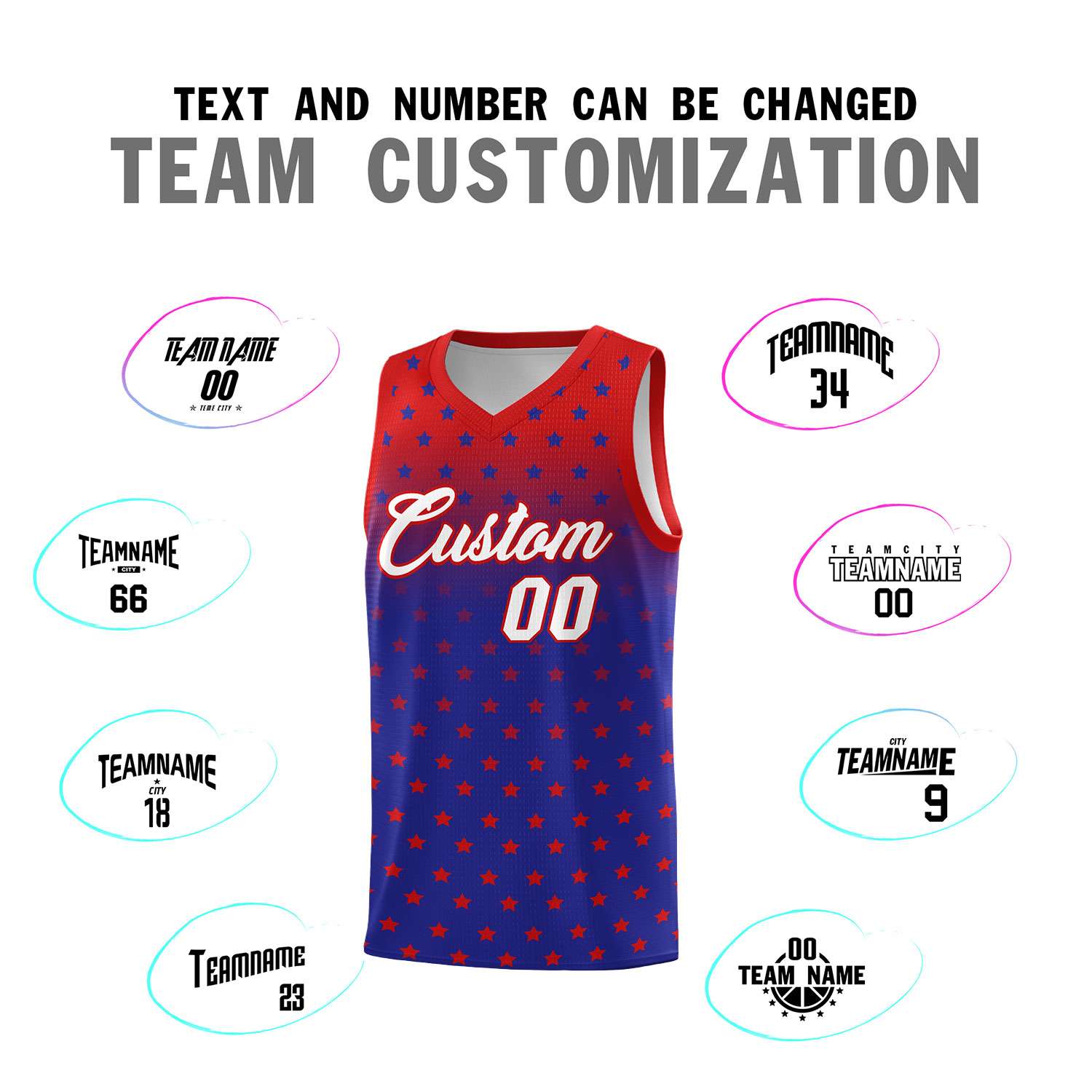 Custom Red Royal Gradient Start Pattern Basketball Jersey Sets