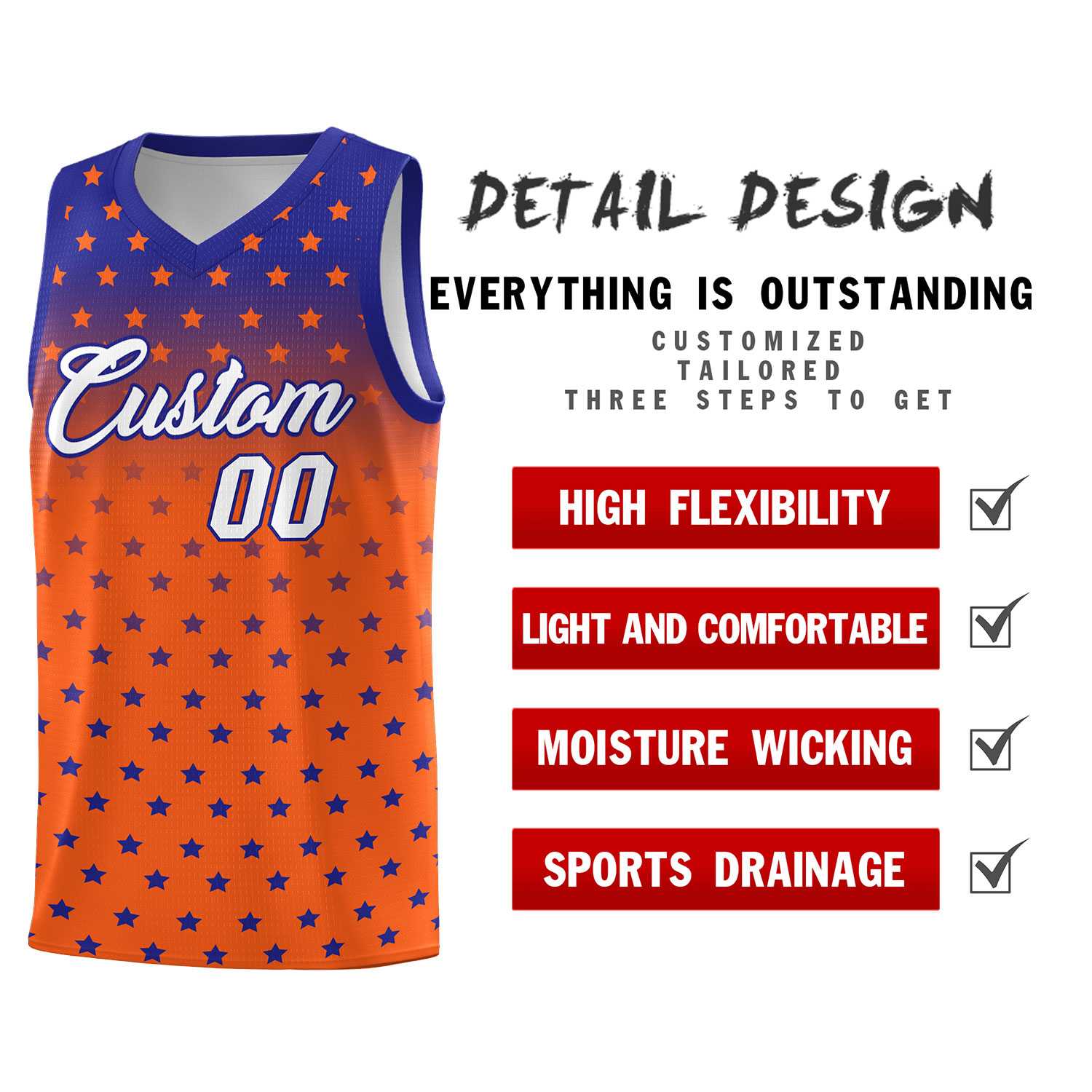 Custom Royal Orange Gradient Start Pattern Basketball Jersey Sets