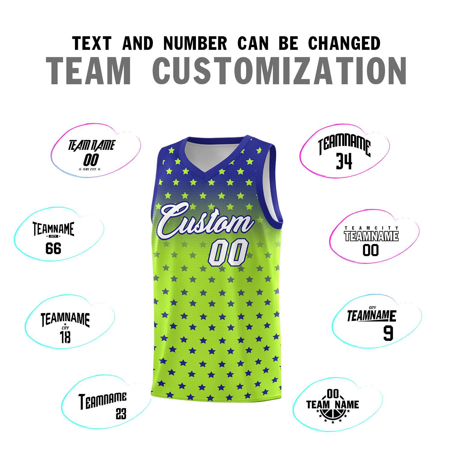 Custom Royal Light Green Gradient Start Pattern Basketball Jersey Sets
