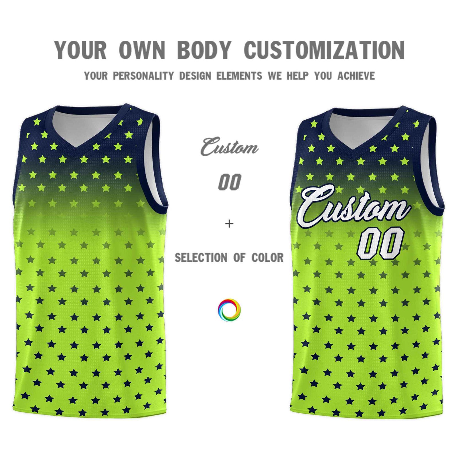 Custom Navy Light Green Gradient Start Pattern Basketball Jersey Sets