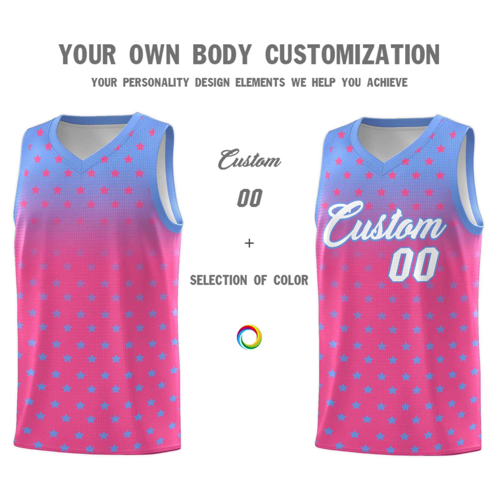 Custom Light Blue Pink Gradient Start Pattern Basketball Jersey Sets