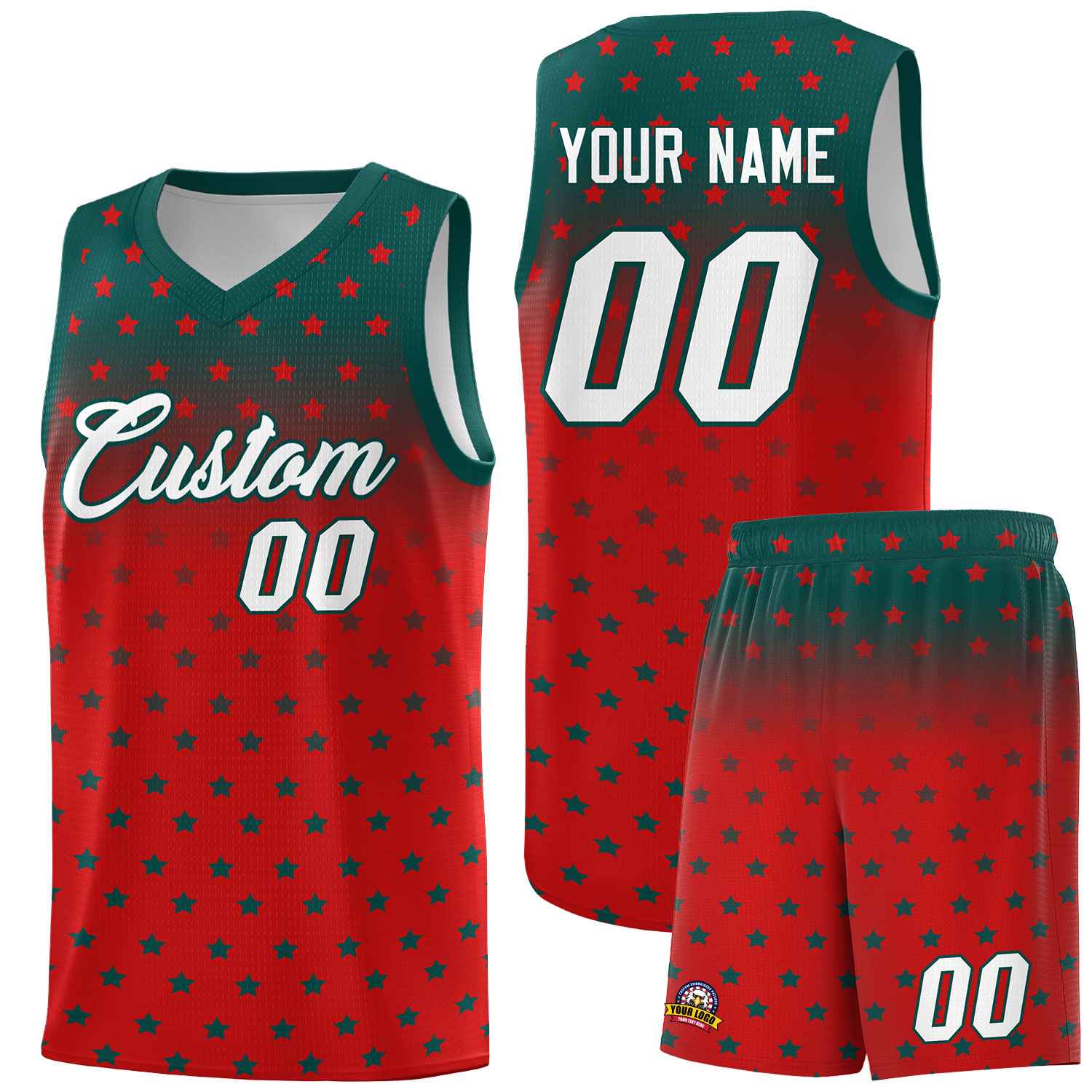 Custom Midnight Green Red Gradient Start Pattern Basketball Jersey Sets