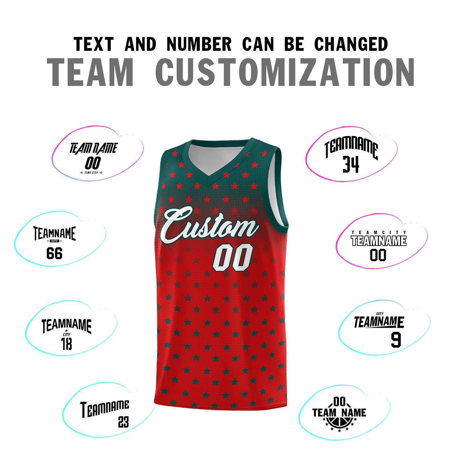 Custom Midnight Green Red Gradient Start Pattern Basketball Jersey Sets