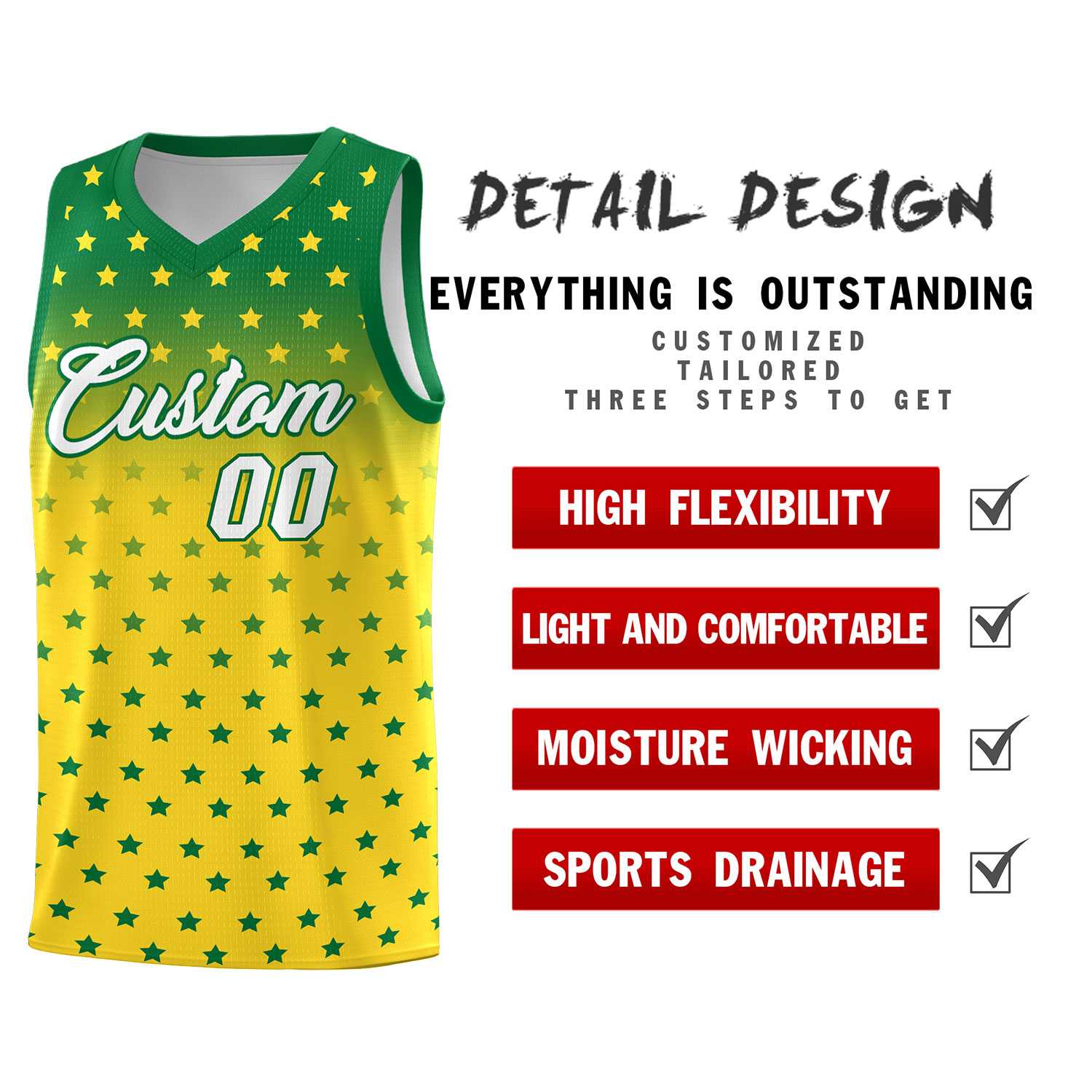 Custom Kelly Green Gold Gradient Start Pattern Basketball Jersey Sets