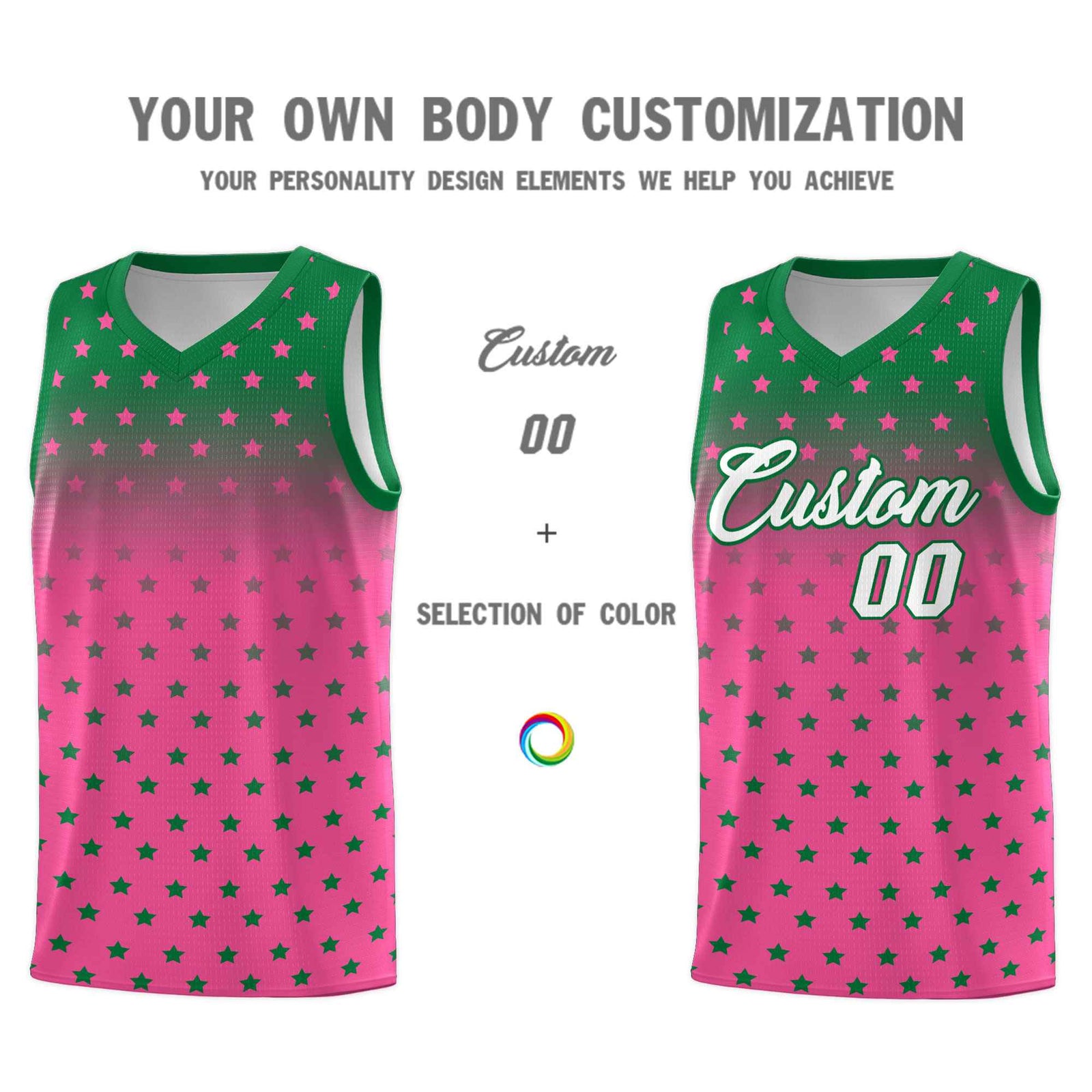 Custom Kelly Green Pink Gradient Start Pattern Basketball Jersey Sets