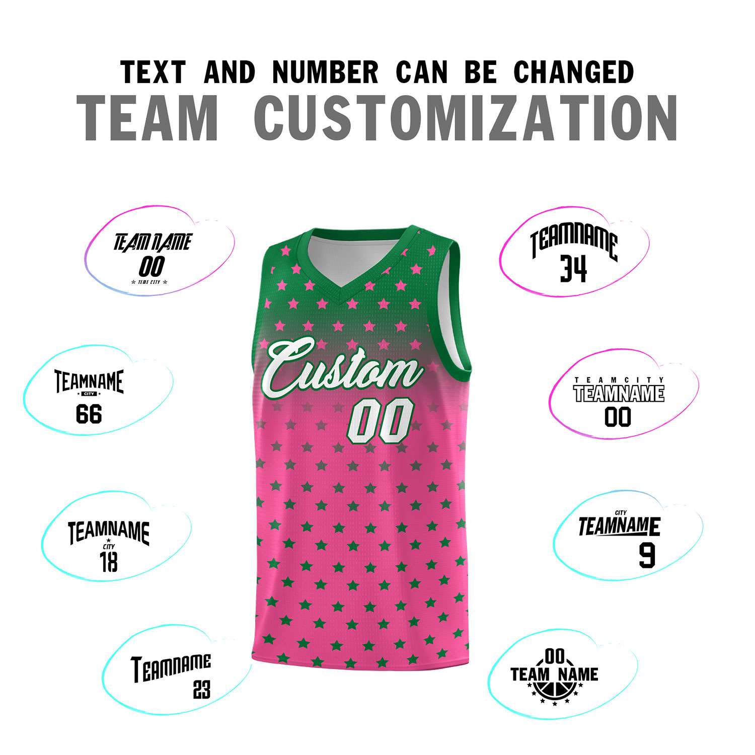 Custom Kelly Green Pink Gradient Start Pattern Basketball Jersey Sets