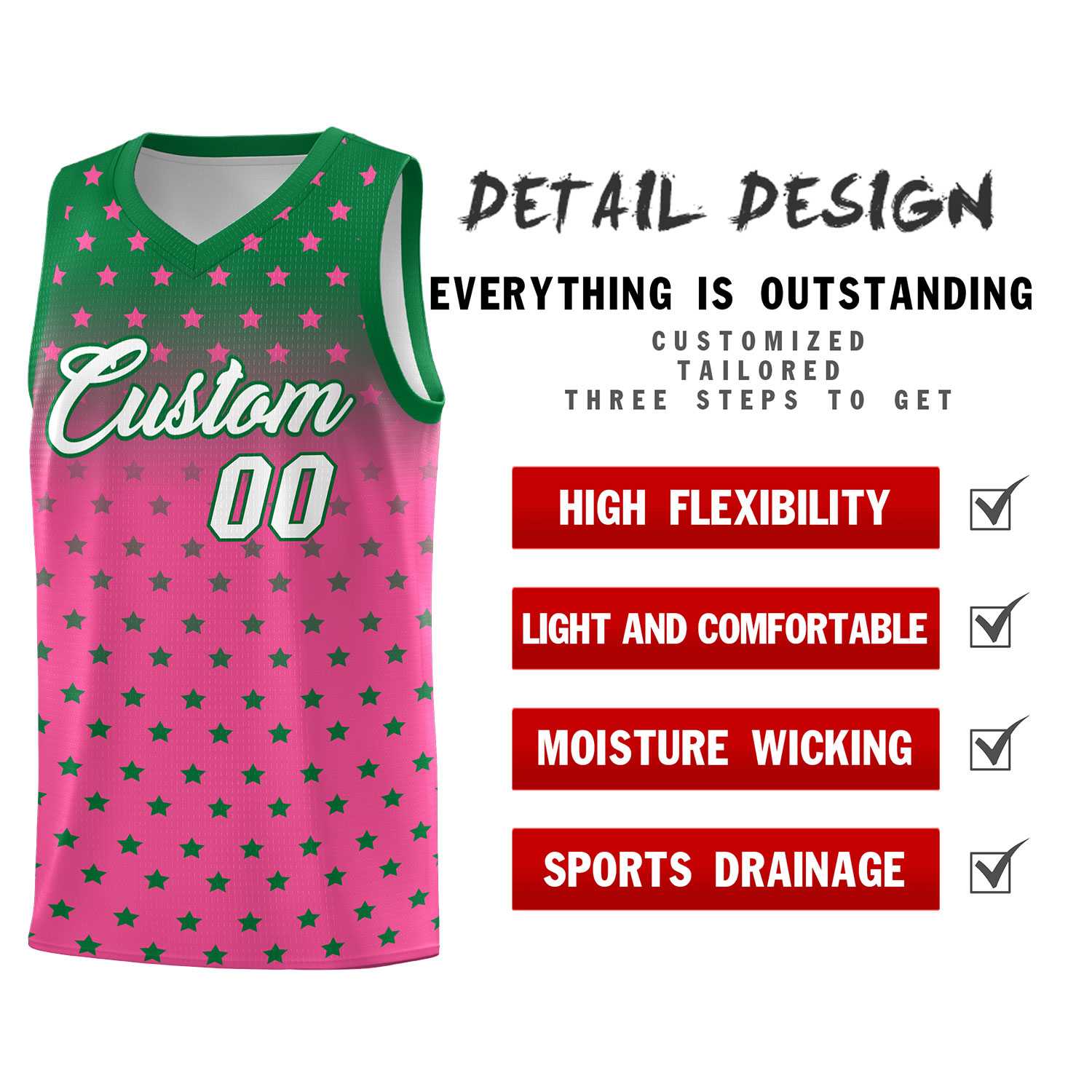 Custom Kelly Green Pink Gradient Start Pattern Basketball Jersey Sets
