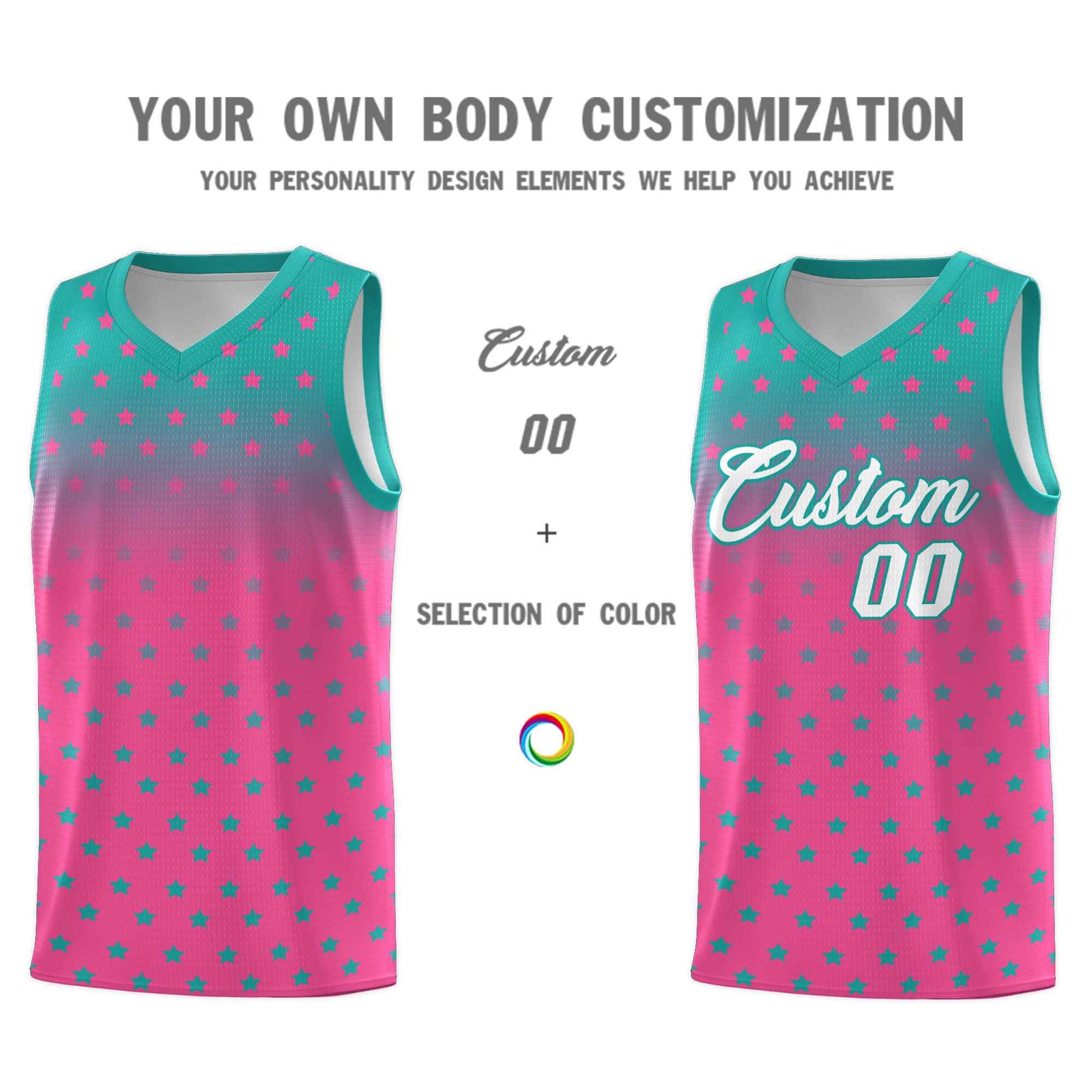 Custom Aqua Pink Gradient Start Pattern Basketball Jersey Sets