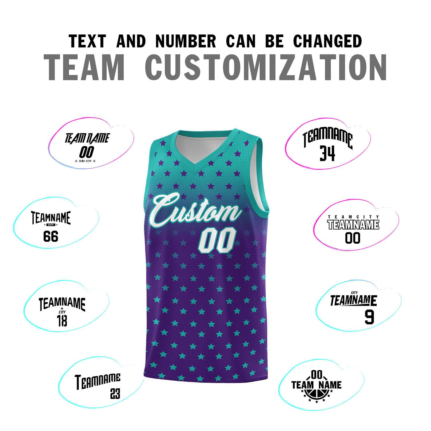 Custom Aqua Purple Gradient Start Pattern Basketball Jersey Sets